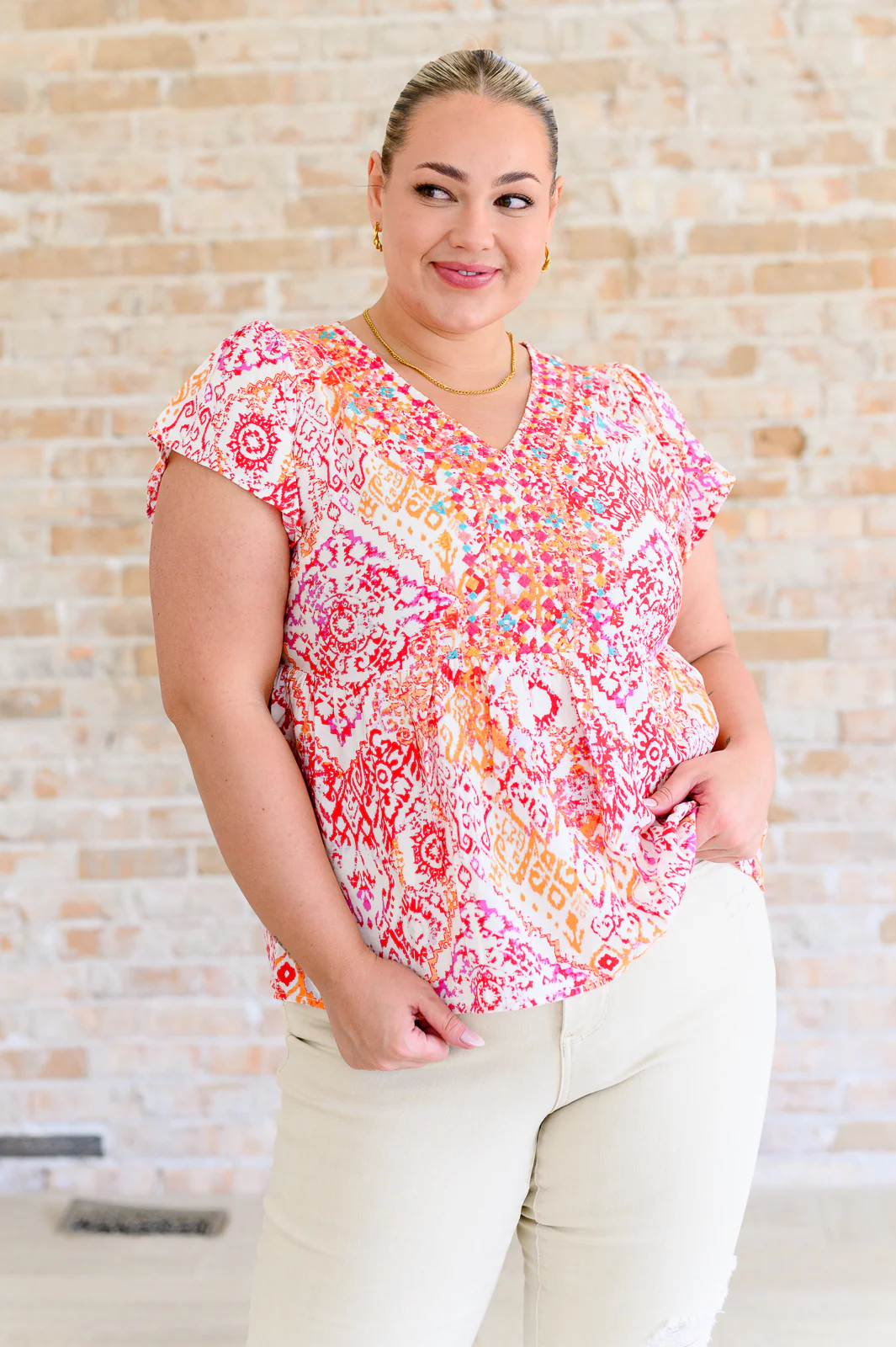 A Matter of Time Flutter Sleeve Top in Multi - 6/14/2024
