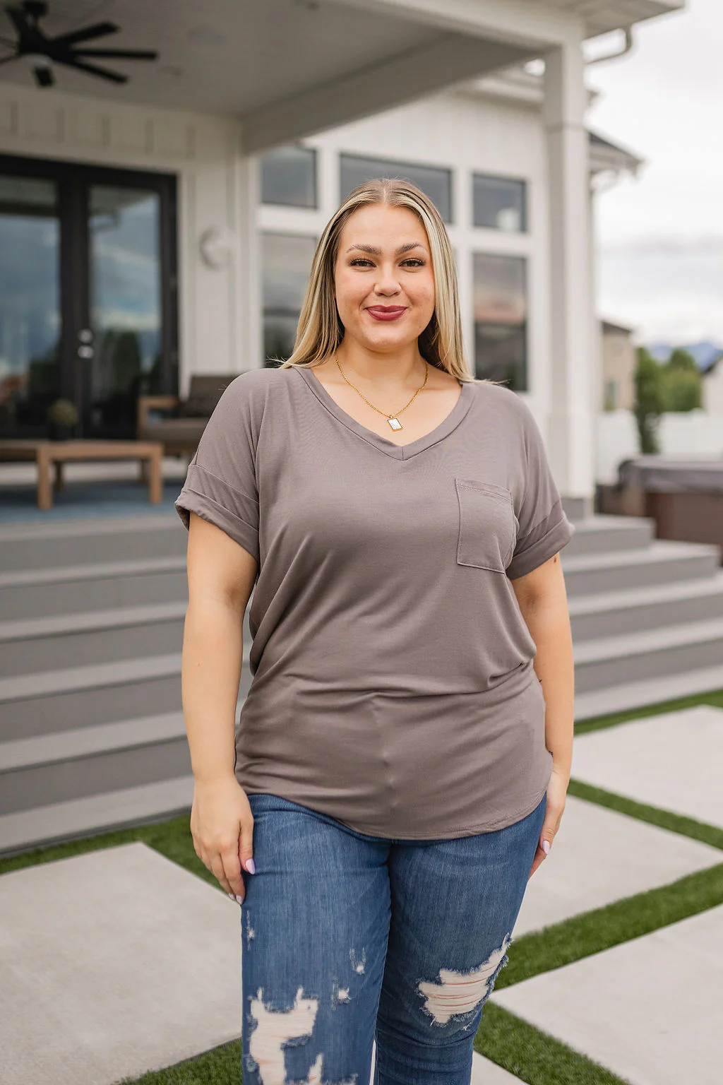 Absolute Favorite V-Neck in Dark Taupe - 7/7/2023 - Image 2