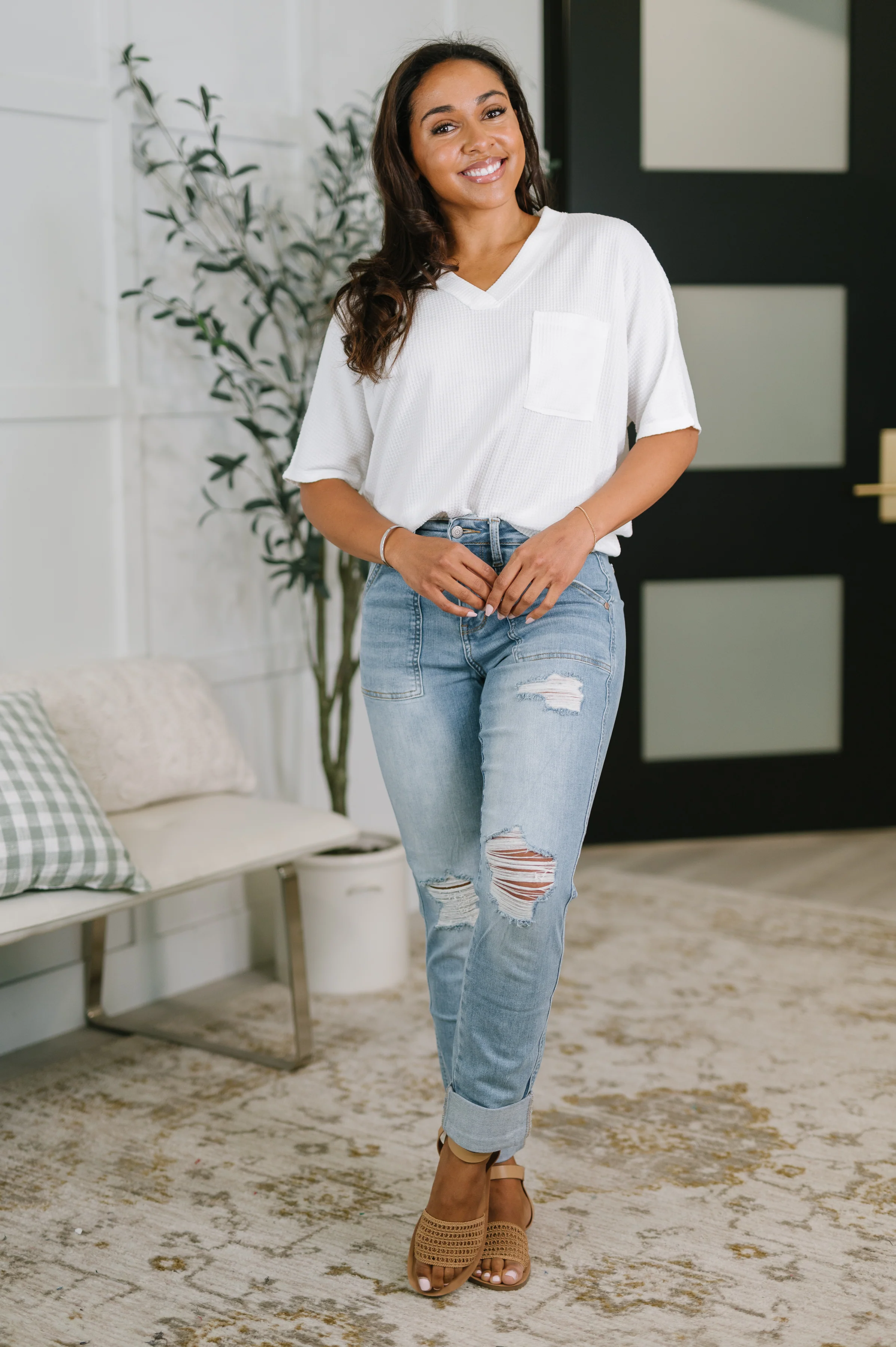 Aiden High Rise Patch Pocket Distressed Boyfriend Jeans - 5/4/2026 - Image 3
