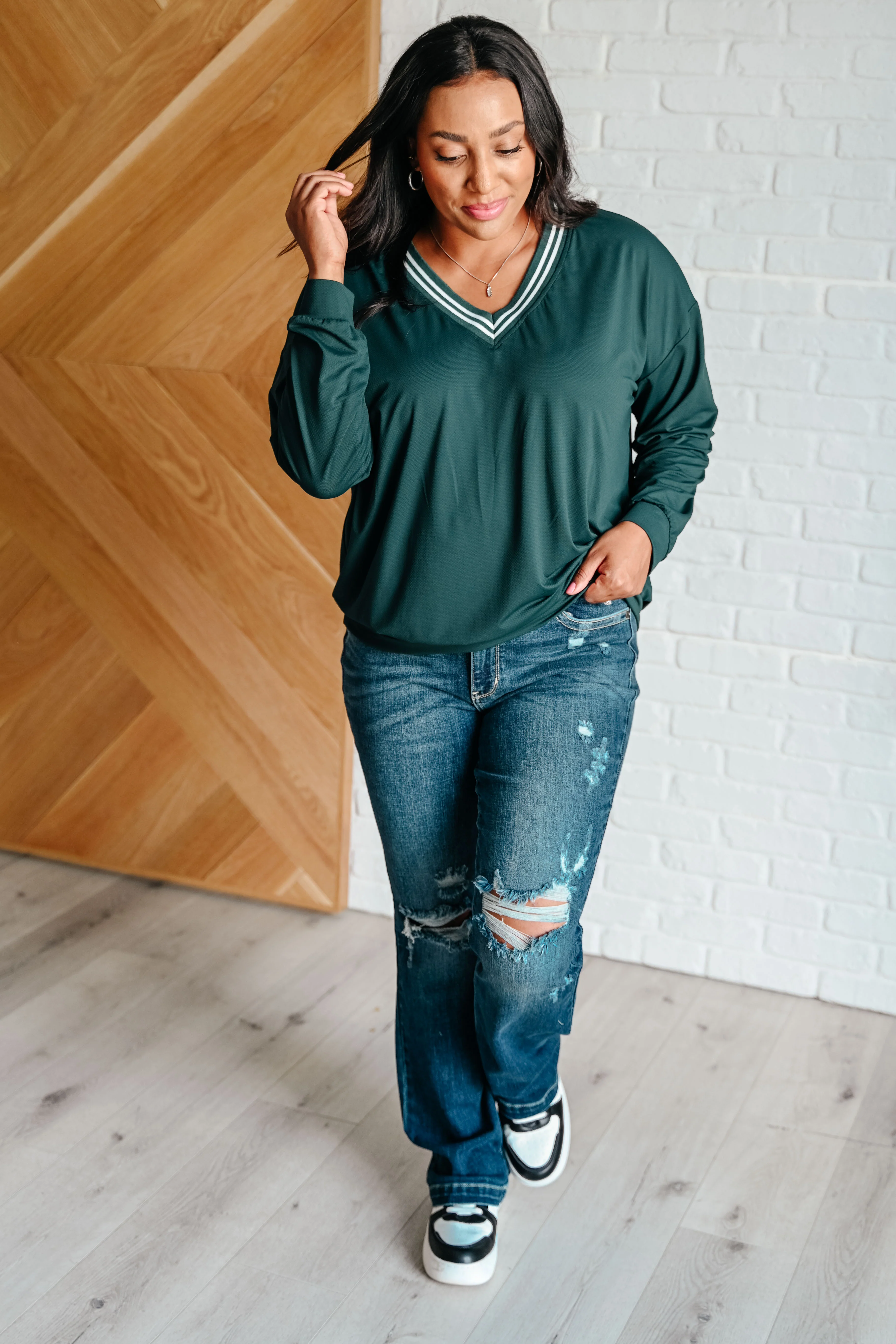 All Out Comfort V-Neck Pullover in Midnight Green - 8/15/2024 - Image 4