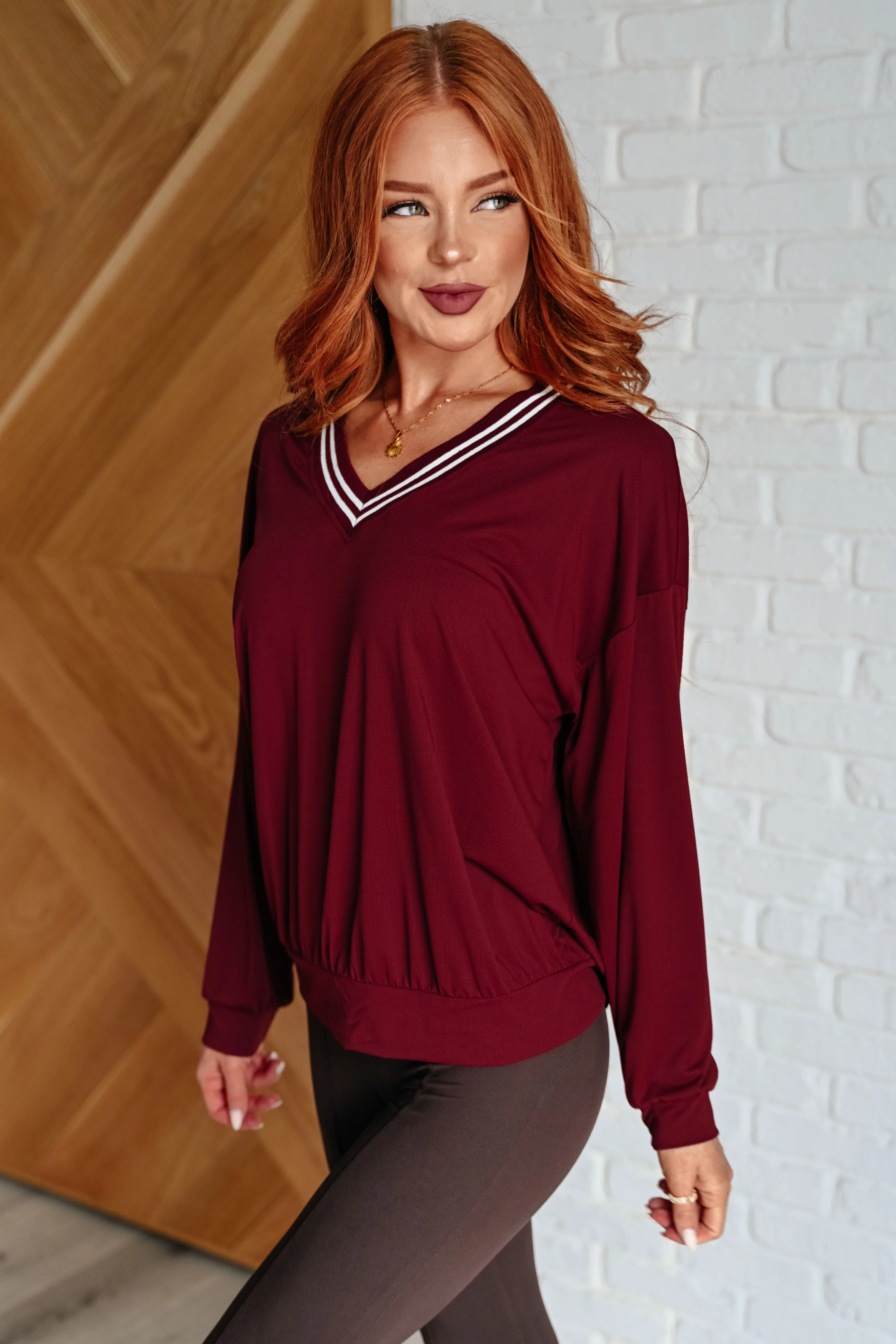 All Out Comfort V-Neck Pullover in Red Merlot - 8/15/2024 - Image 6