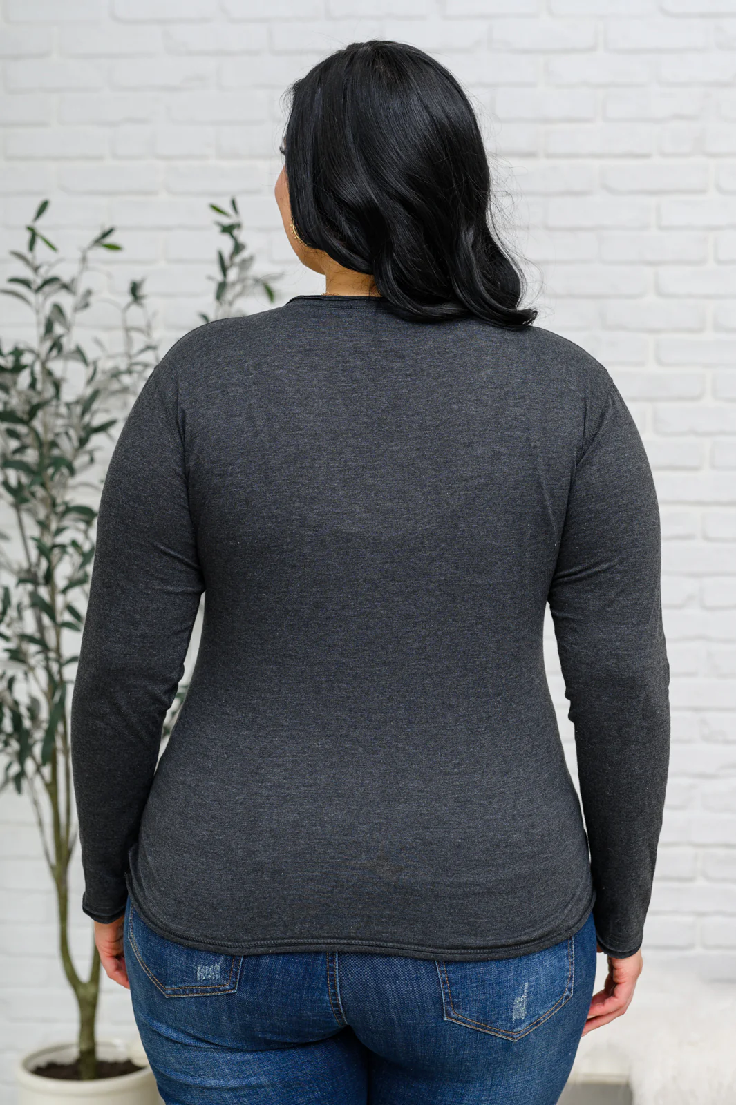 Alpine Raw Edge Long Sleeve Tee in Charcoal - 1/10/23 - Image 14