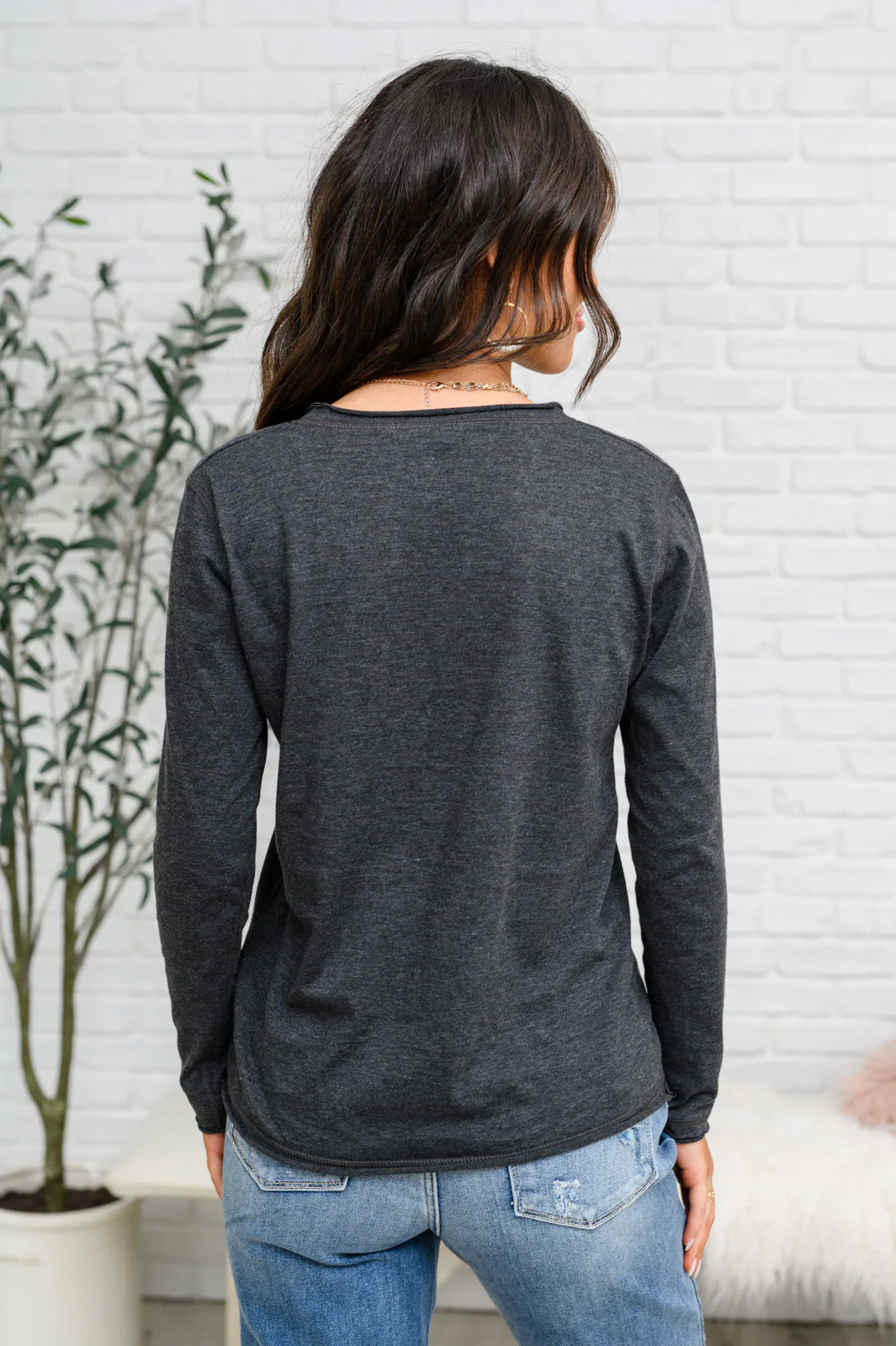 Alpine Raw Edge Long Sleeve Tee in Charcoal - 1/10/23 - Image 18
