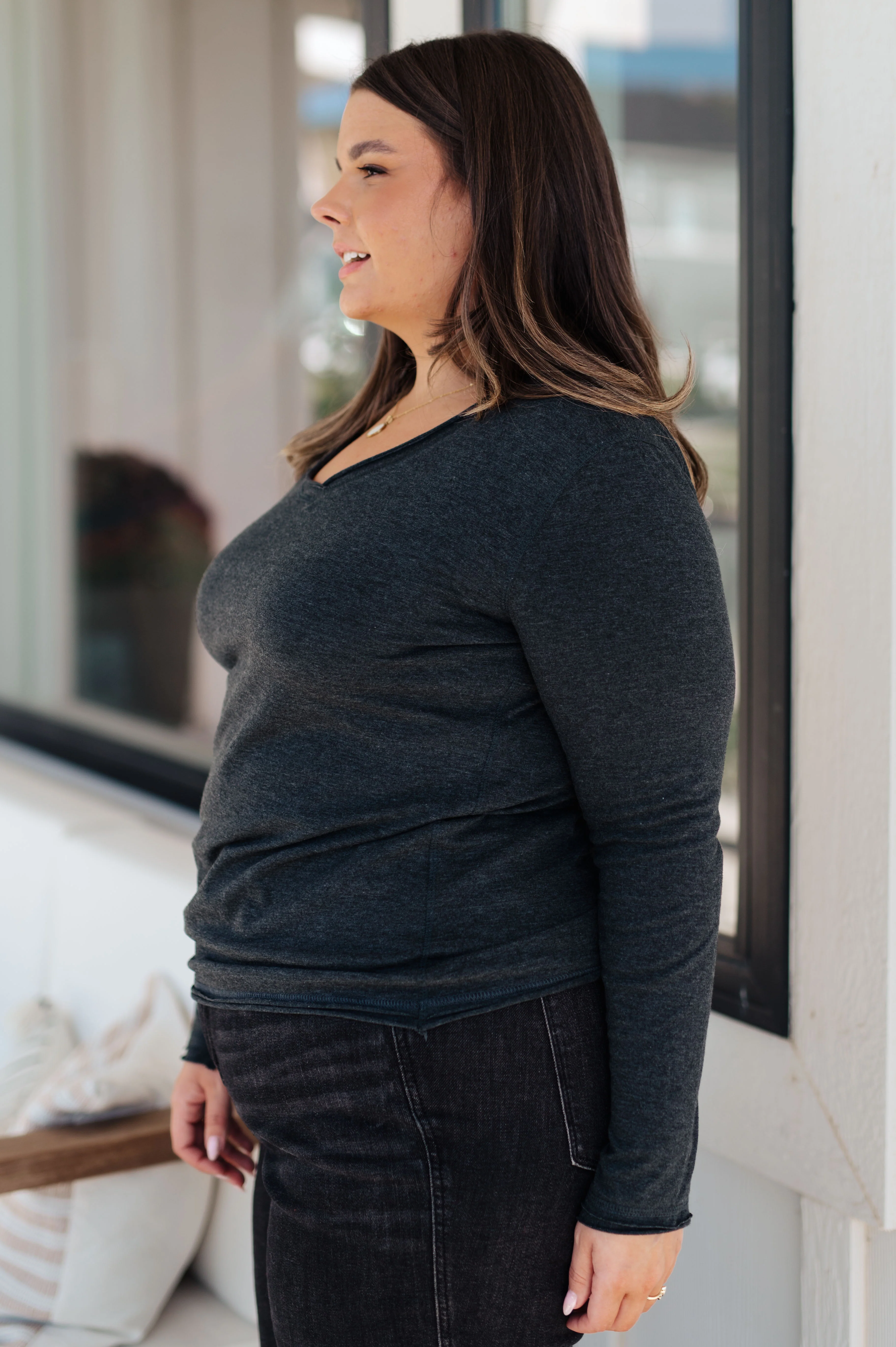 Alpine Raw Edge Long Sleeve Tee in Charcoal - 1/10/23 - Image 5