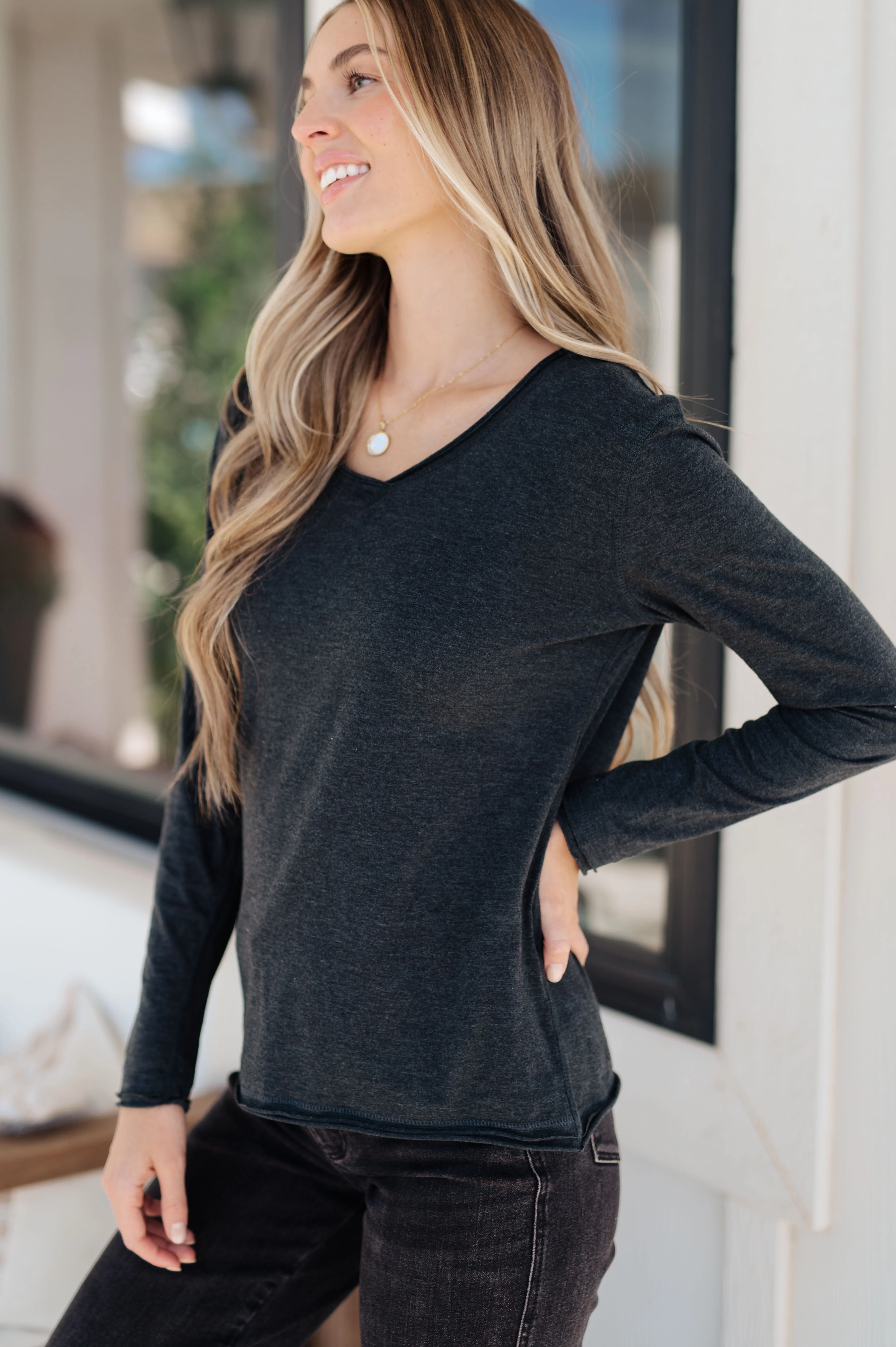 Alpine Raw Edge Long Sleeve Tee in Charcoal - 1/10/23 - Image 6