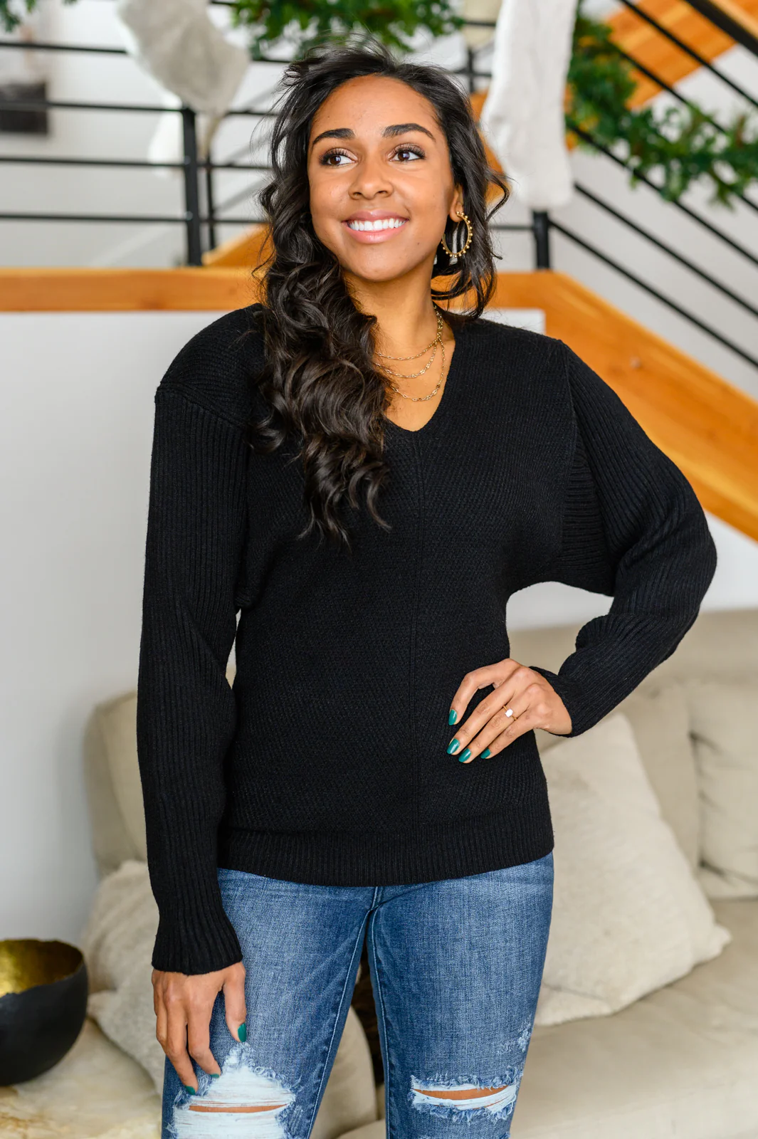 Always Around V-Neck Sweater in Black - 1/3/2023 - Image 3
