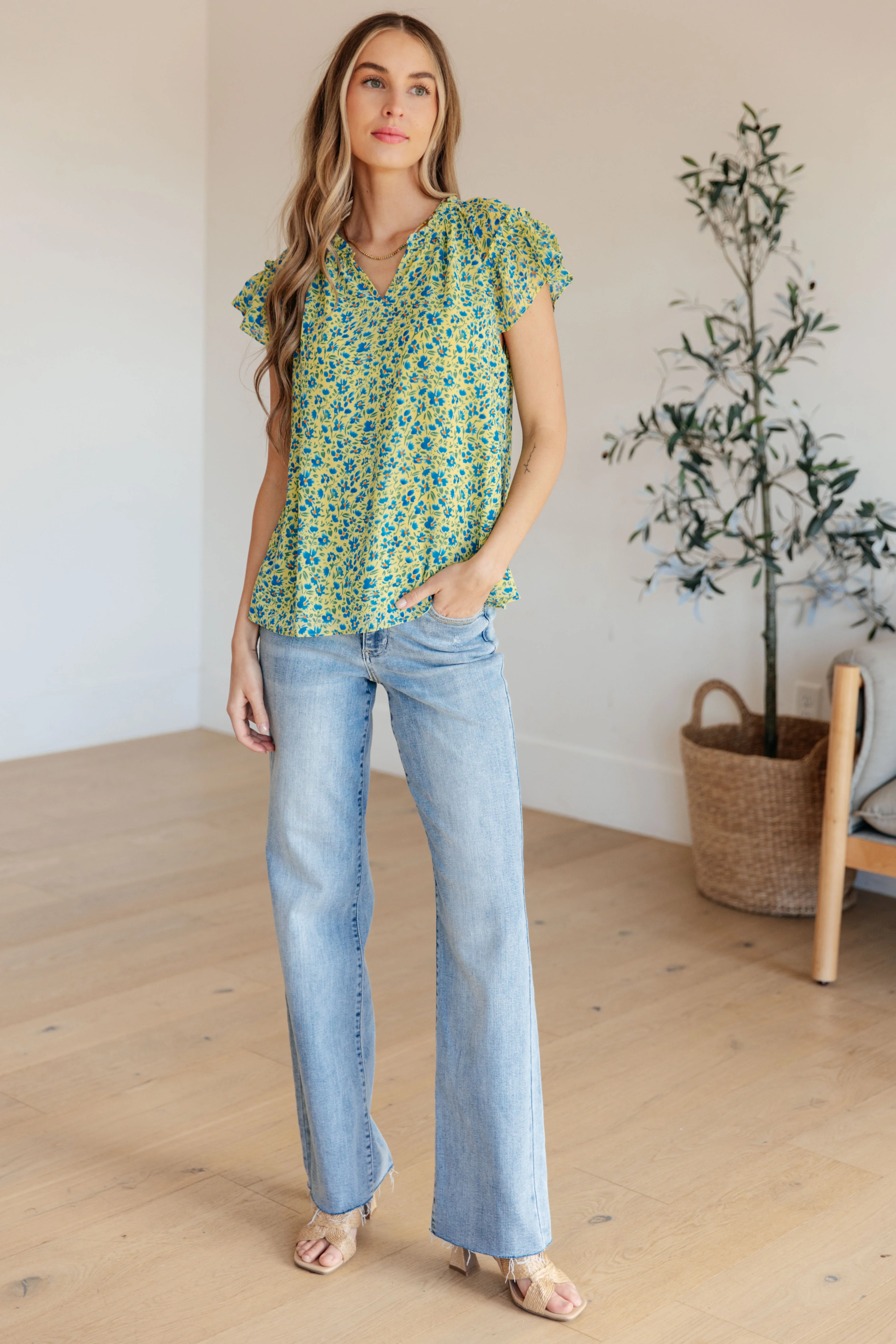Anywhere We Go Flutter Sleeve Top in Blue Combo - 3/21/2024 - Image 4