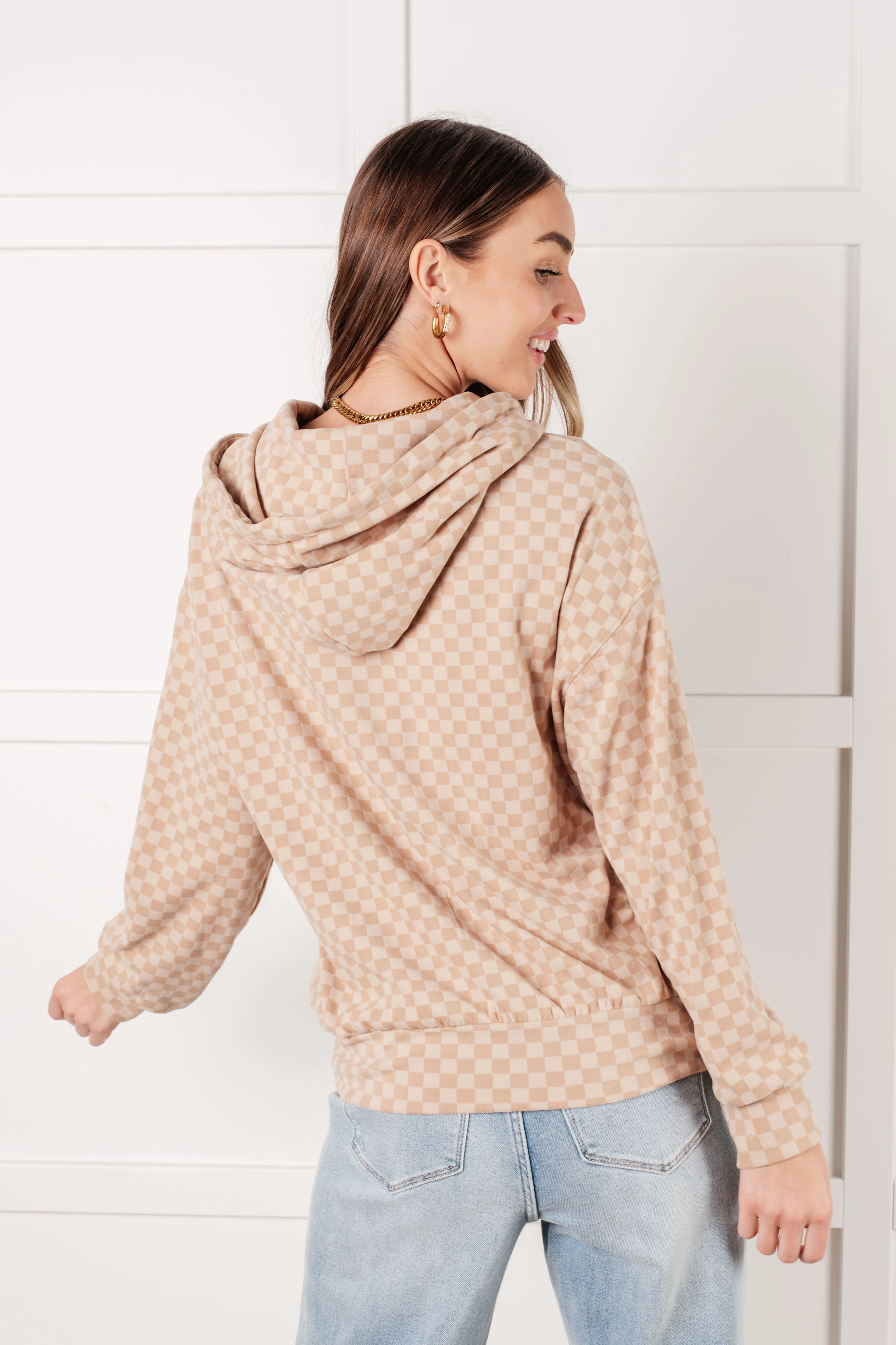 Ask Me Out Checkered Hoodie in Khaki - 10/9/2025 - Image 8