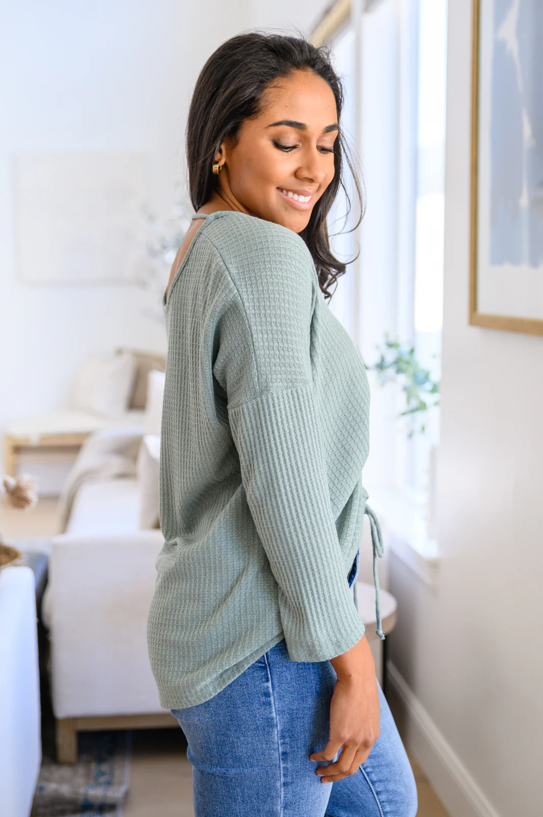 Austin Waffle Knit Basic Top In Sage - 12/8/2022 - Image 12