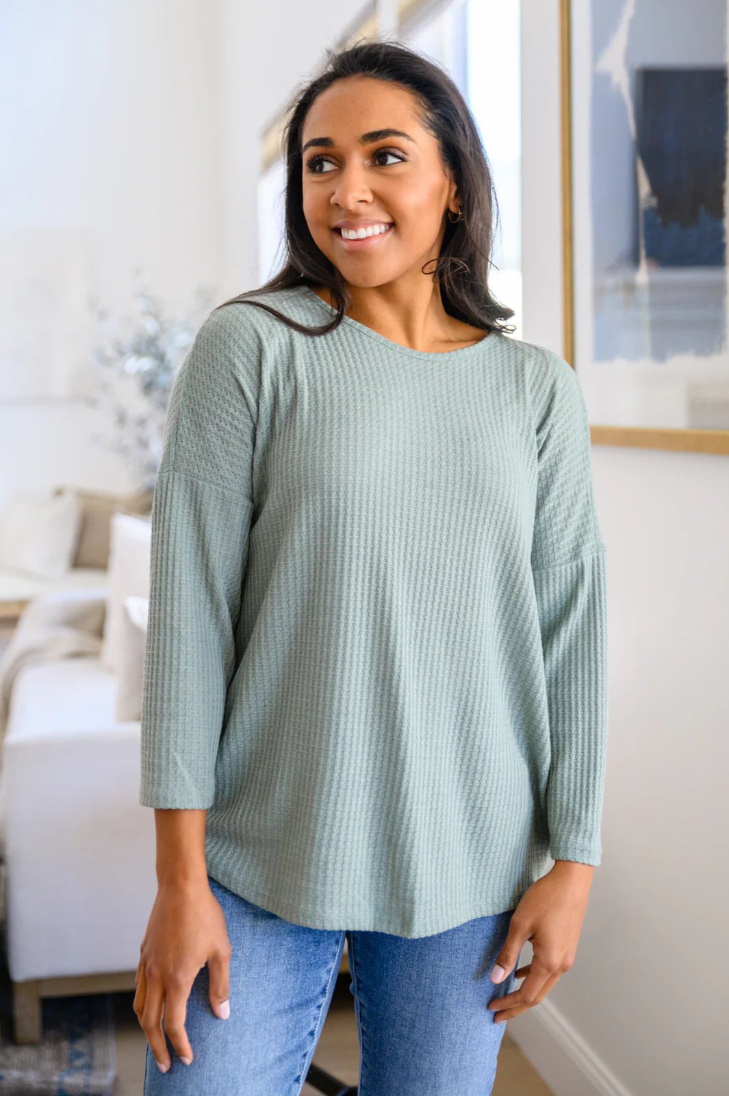 Austin Waffle Knit Basic Top In Sage - 12/8/2022 - Image 15