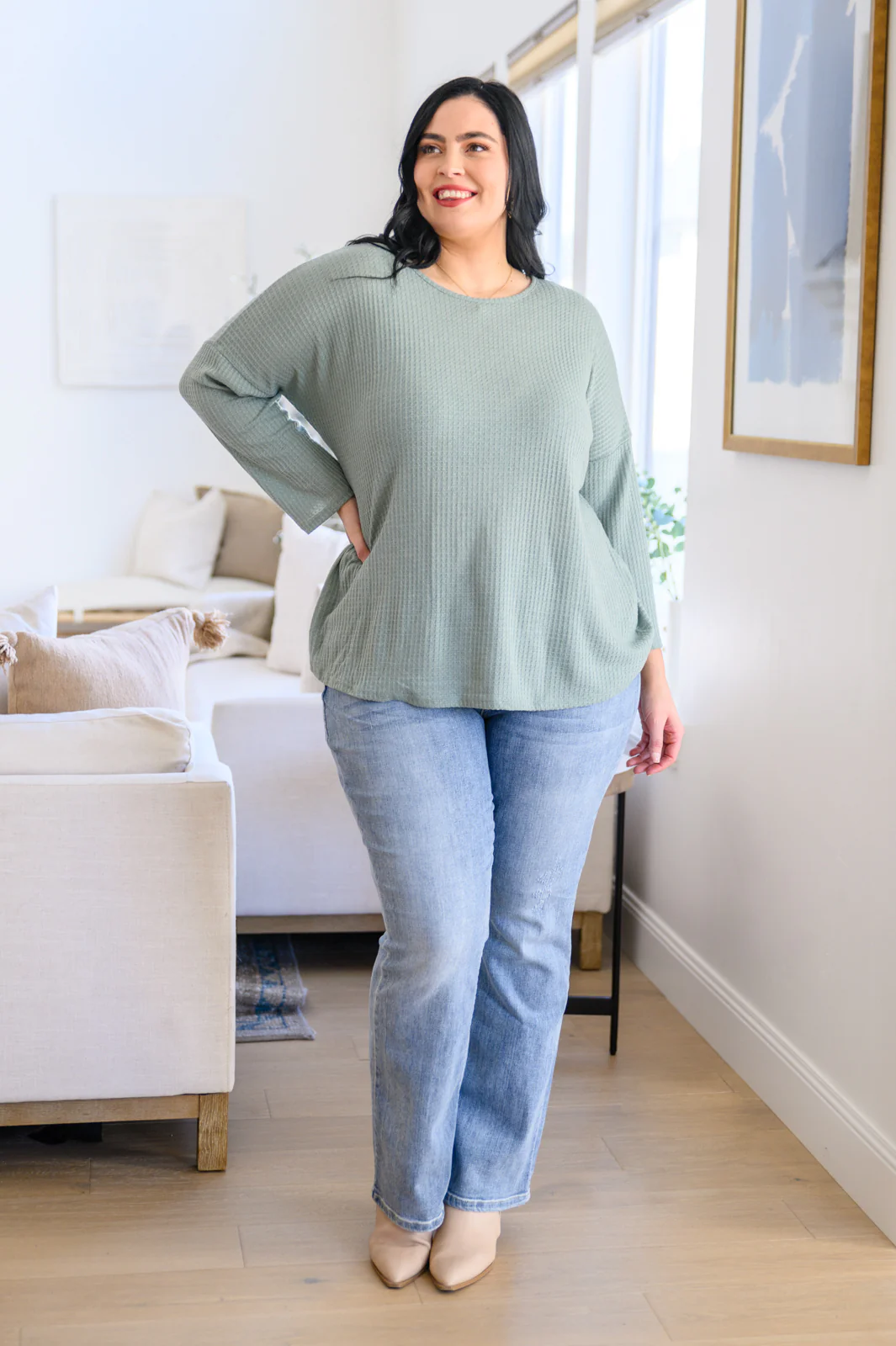 Austin Waffle Knit Basic Top In Sage - 12/8/2022 - Image 17