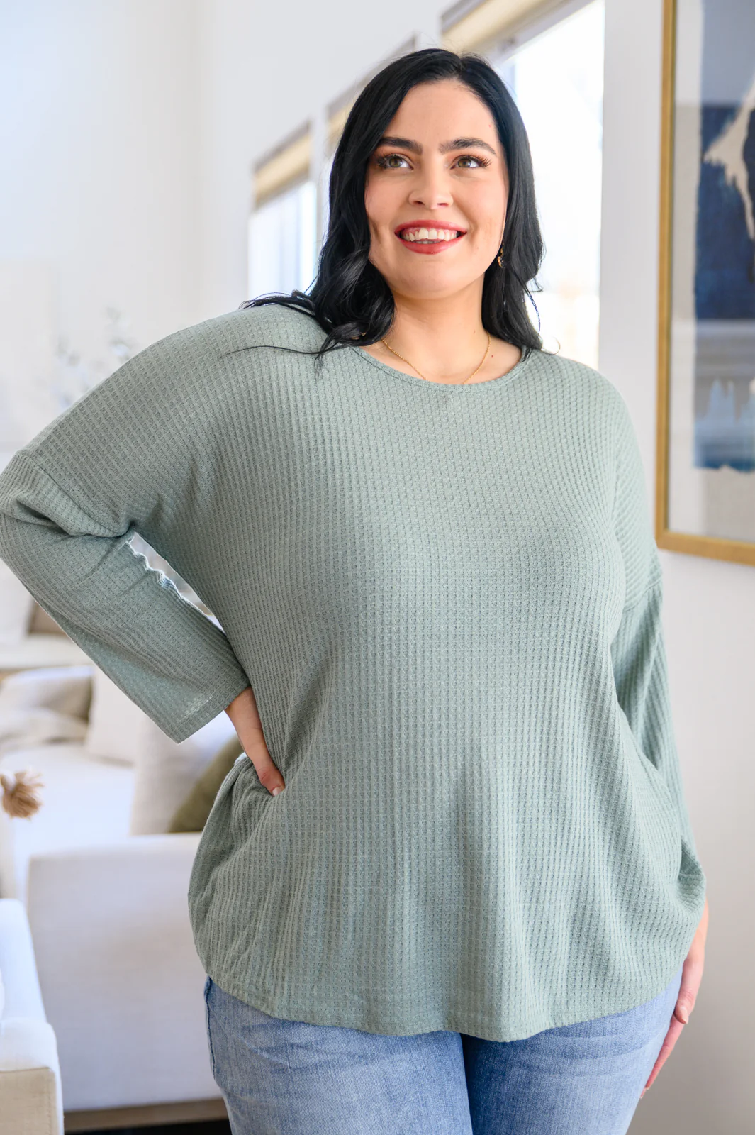 Austin Waffle Knit Basic Top In Sage - 12/8/2022 - Image 18