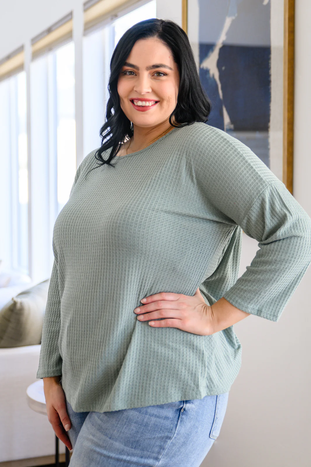 Austin Waffle Knit Basic Top In Sage - 12/8/2022 - Image 19