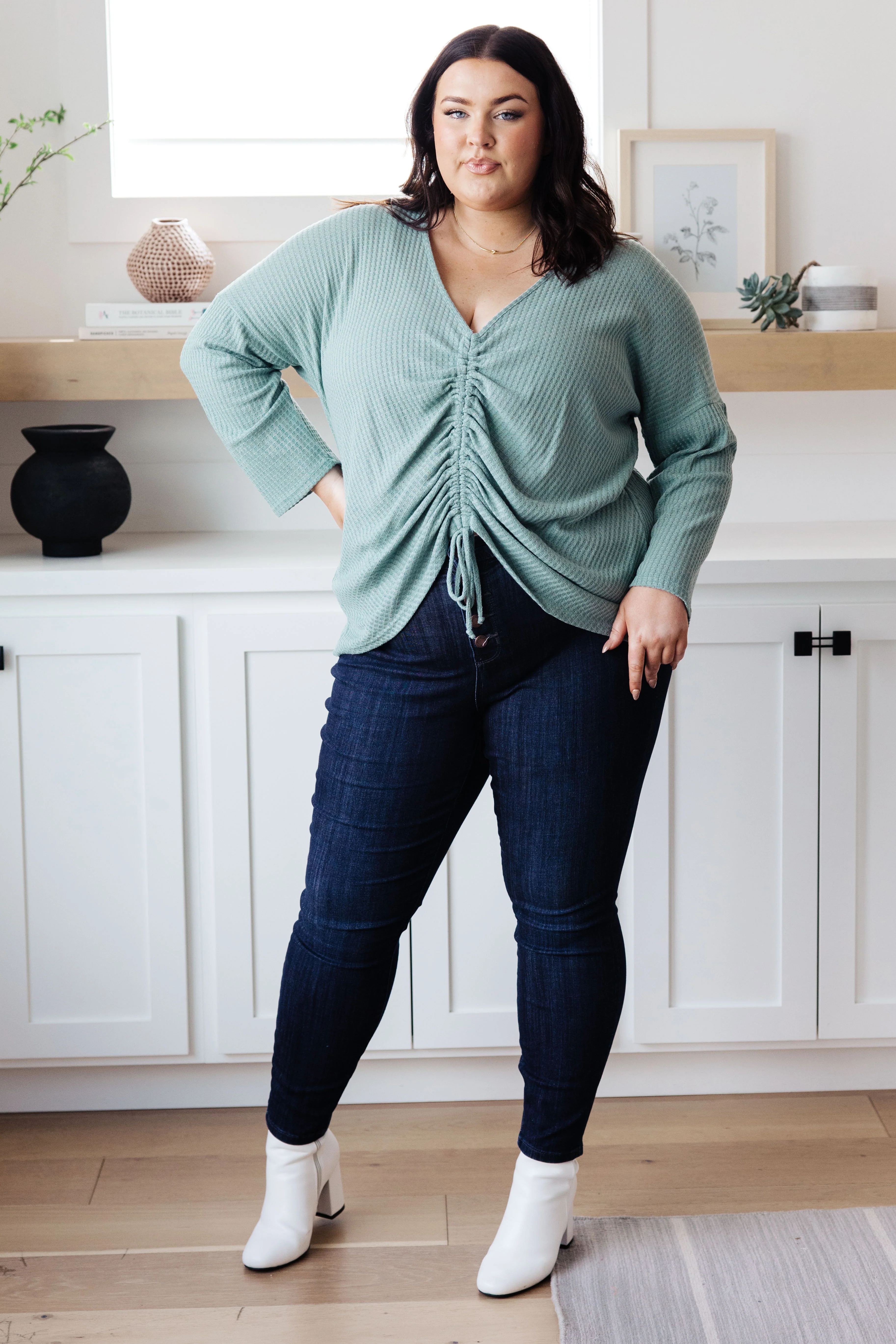 Austin Waffle Knit Basic Top In Sage - 12/8/2022 - Image 3