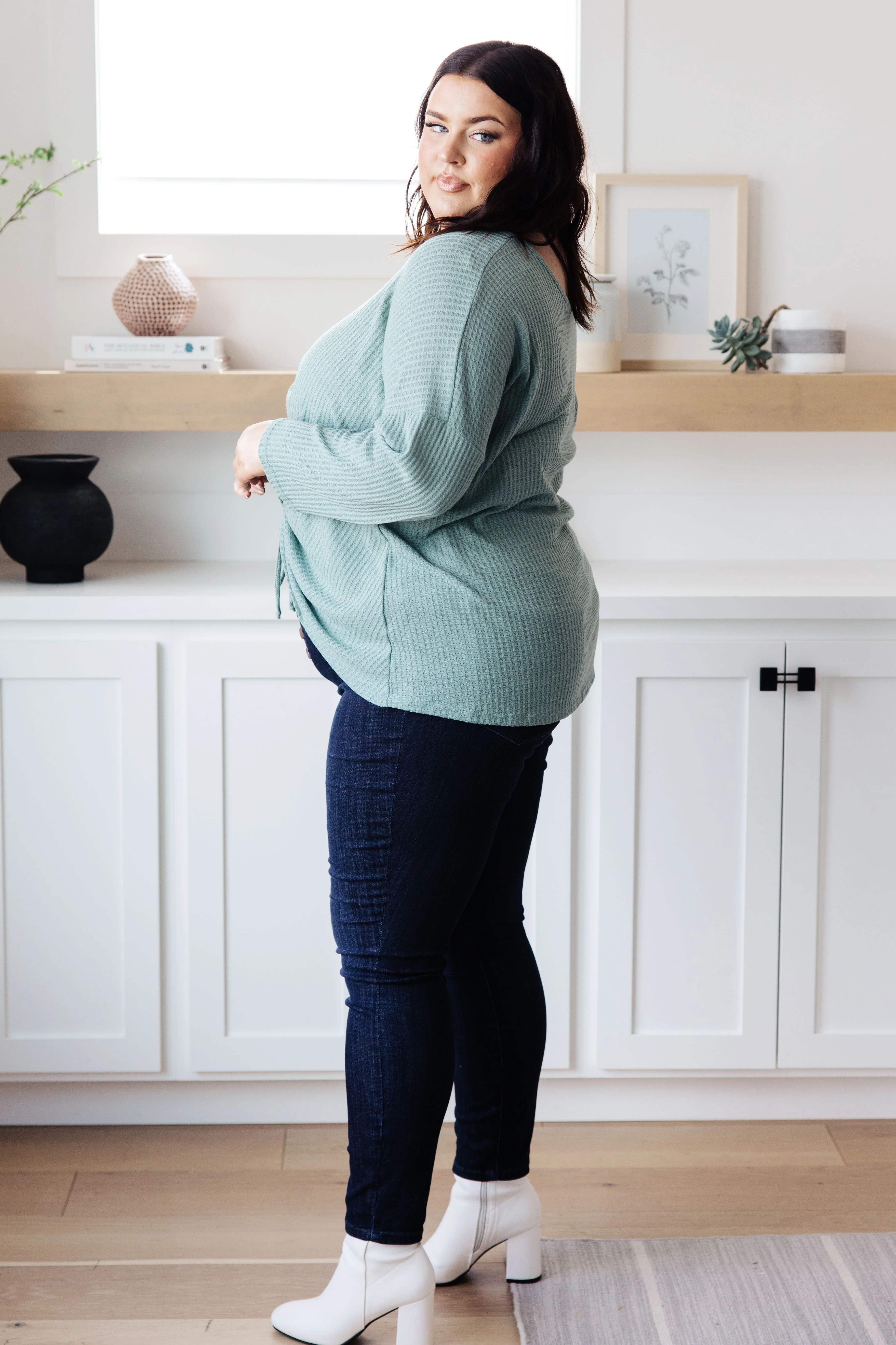 Austin Waffle Knit Basic Top In Sage - 12/8/2022 - Image 4
