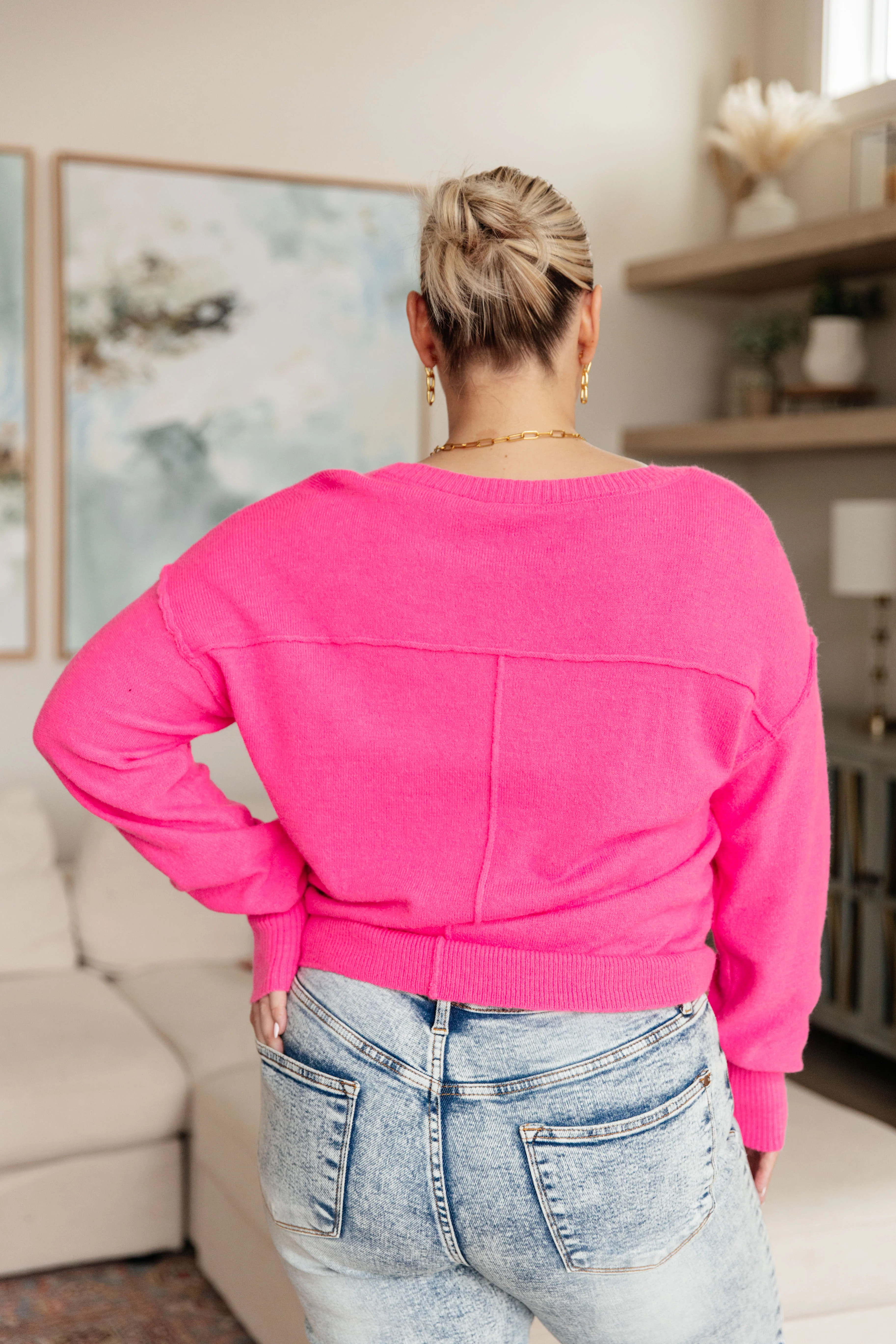 Back to Life V-Neck Sweater in Pink - 2/16/2024 - Image 7