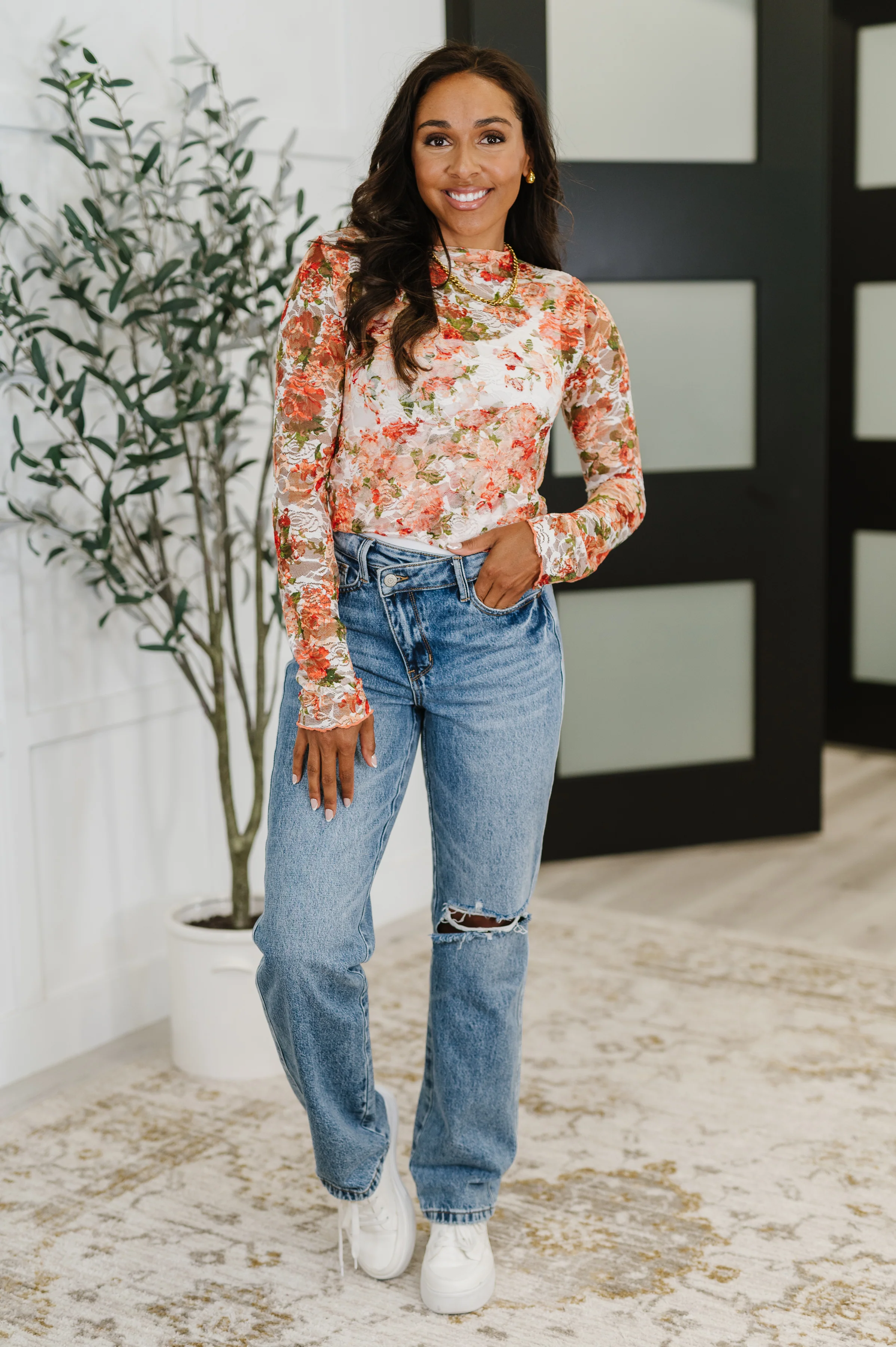 Barely Behaving Floral Print Layering Top in Coral - 7/1/2025 - Image 4