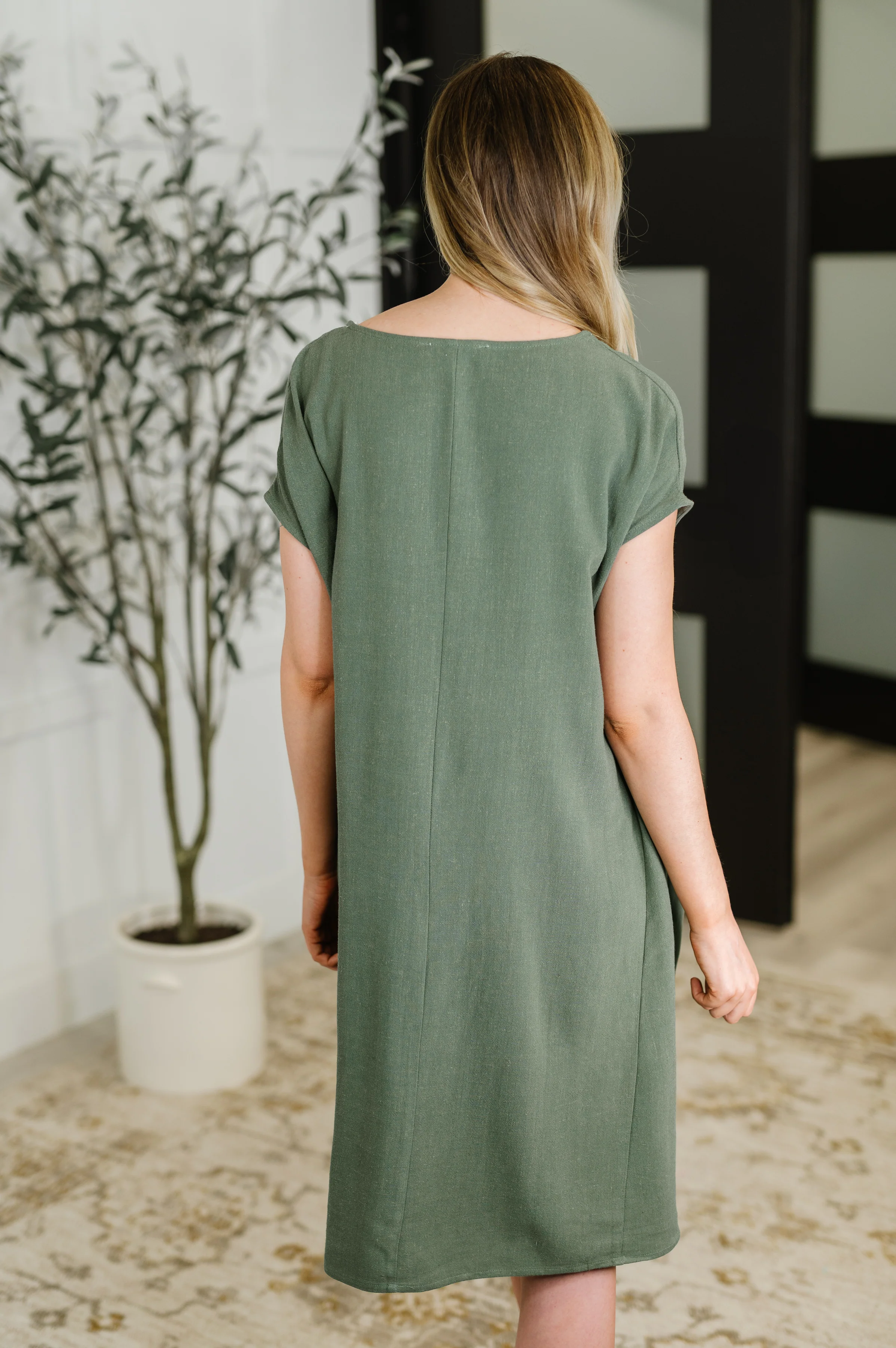 Barely Trying V-Neck Relaxed Dress in Gray Green - 6/17/2025 - Image 5
