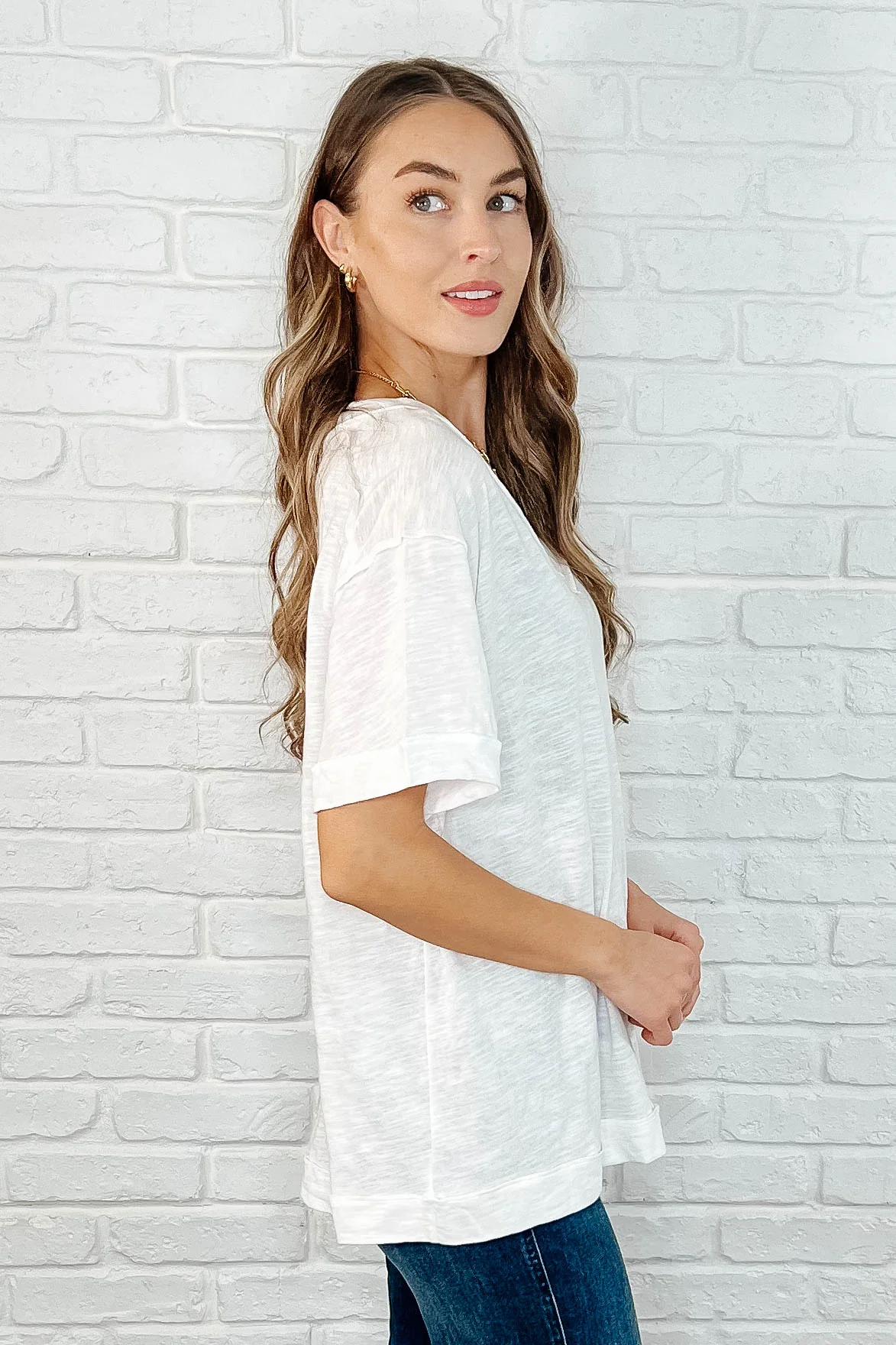 Basic Instinct Drop Shoulder V-Neck Tee in Ivory - 3/28/2025 - Image 3