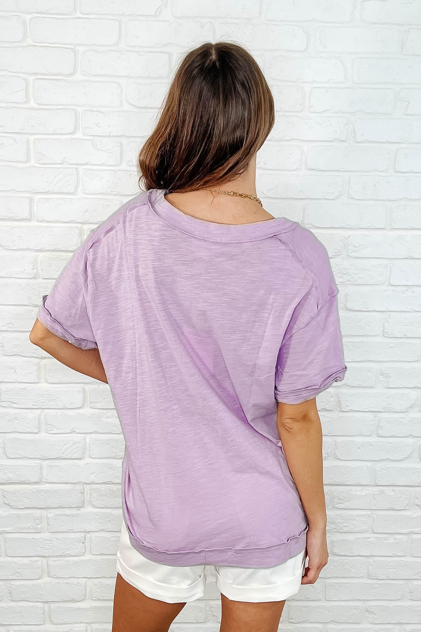Basic Instinct Drop Shoulder V-Neck Tee in Lilac - 3/28/2025 - Image 4