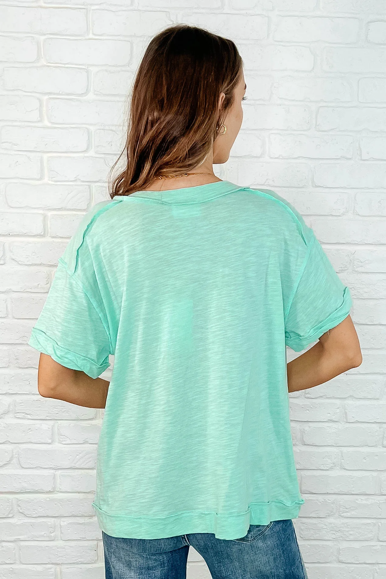 Basic Instinct Drop Shoulder V-Neck Tee in Mint - 3/28/2025 - Image 5