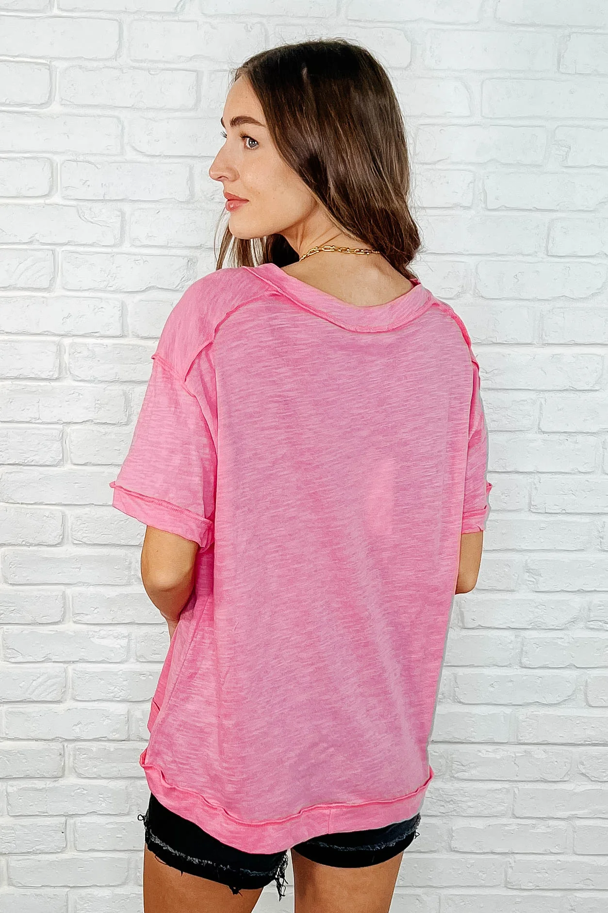 Basic Instinct Drop Shoulder V-Neck Tee in Pink - 3/28/2025 - Image 4