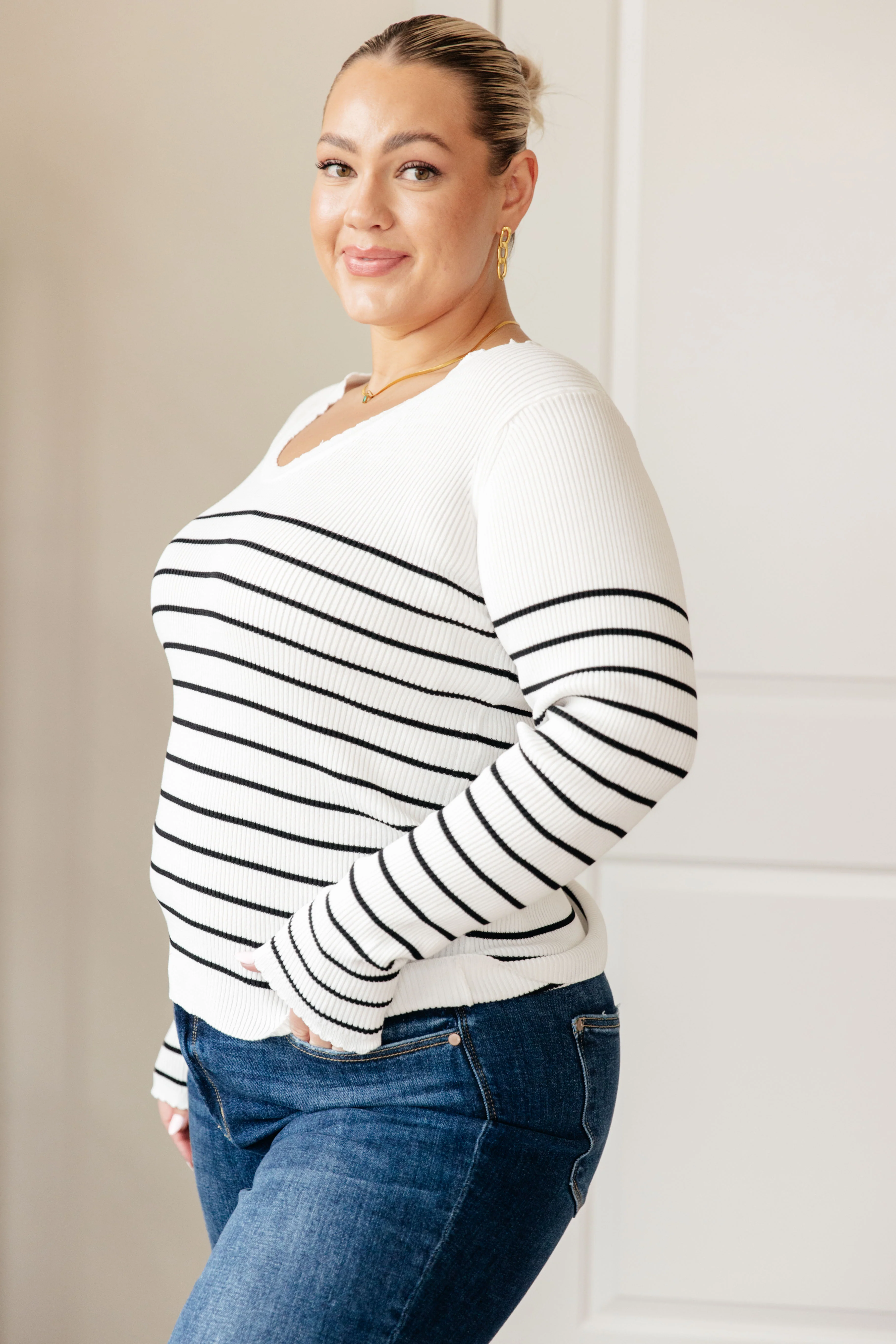 Be Still V-Neck Striped Sweater - 2/13/2024 - Image 6