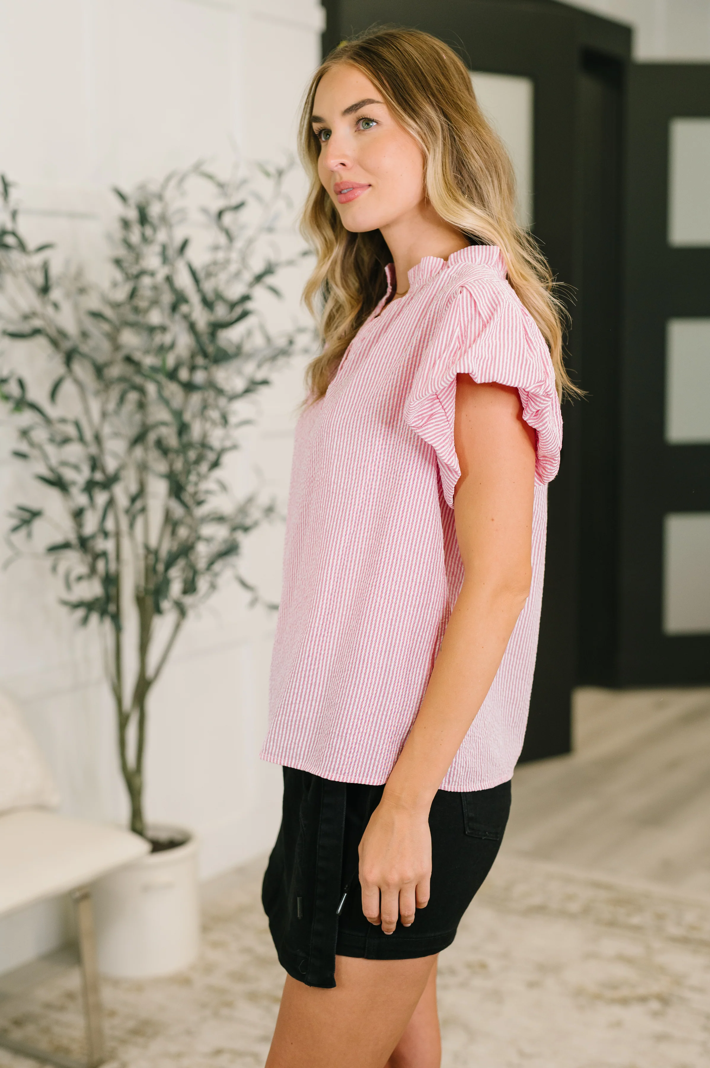 Beauty & Brains Textured Split Neck Blouse - 7/7/2026 - Image 4