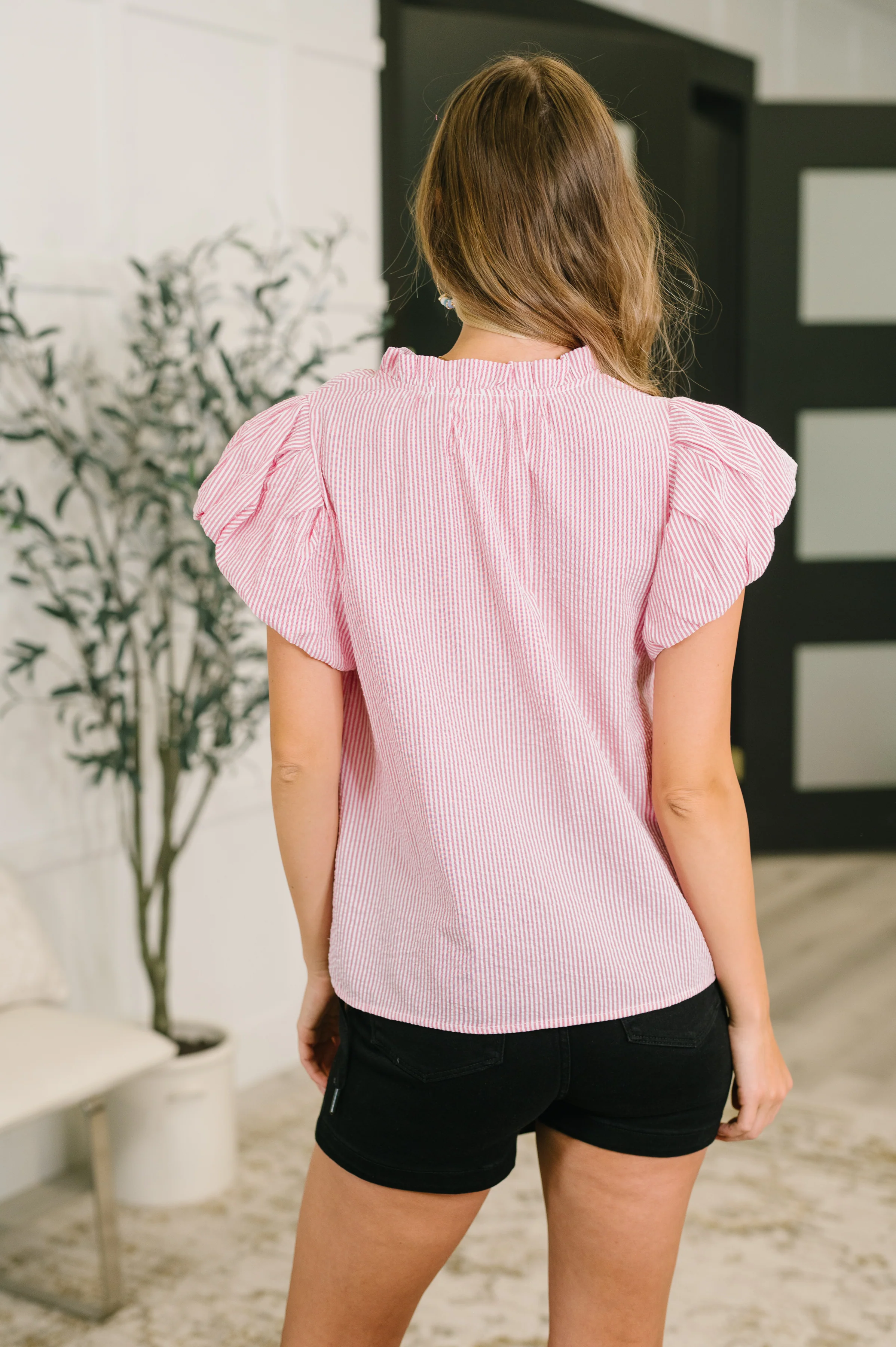 Beauty & Brains Textured Split Neck Blouse - 7/7/2026 - Image 5
