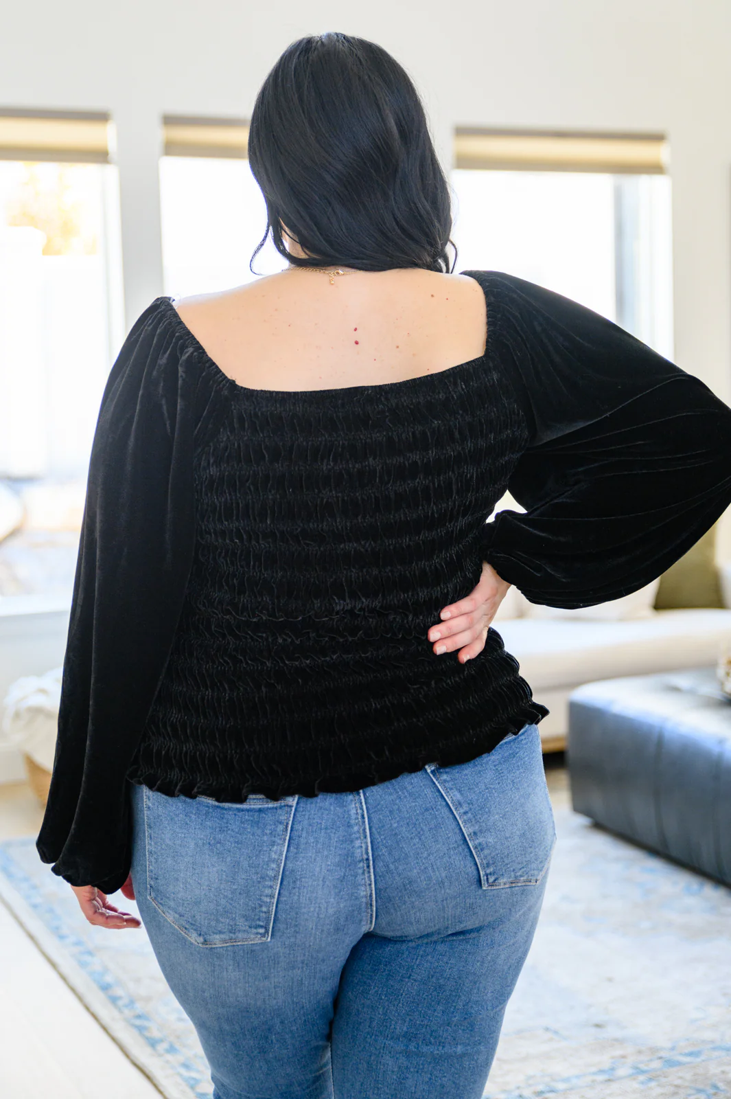 Believe In Miracles Smocked Velvet Top In Black - 12/6/2022 - Image 8