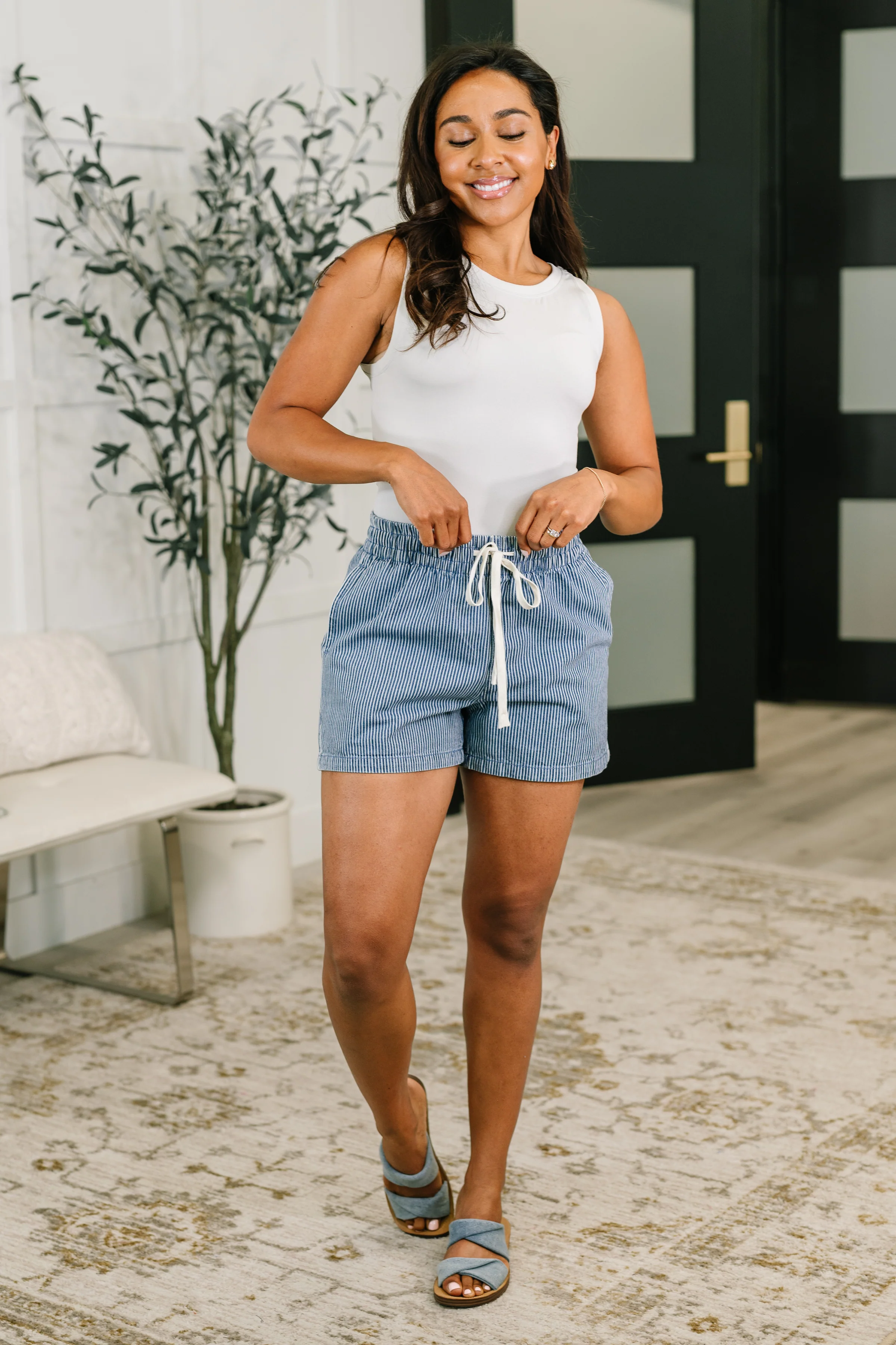 Boardwalk Talks Drawstring Shorts in Dark Blue - 6/26/2026 NEW - Image 3