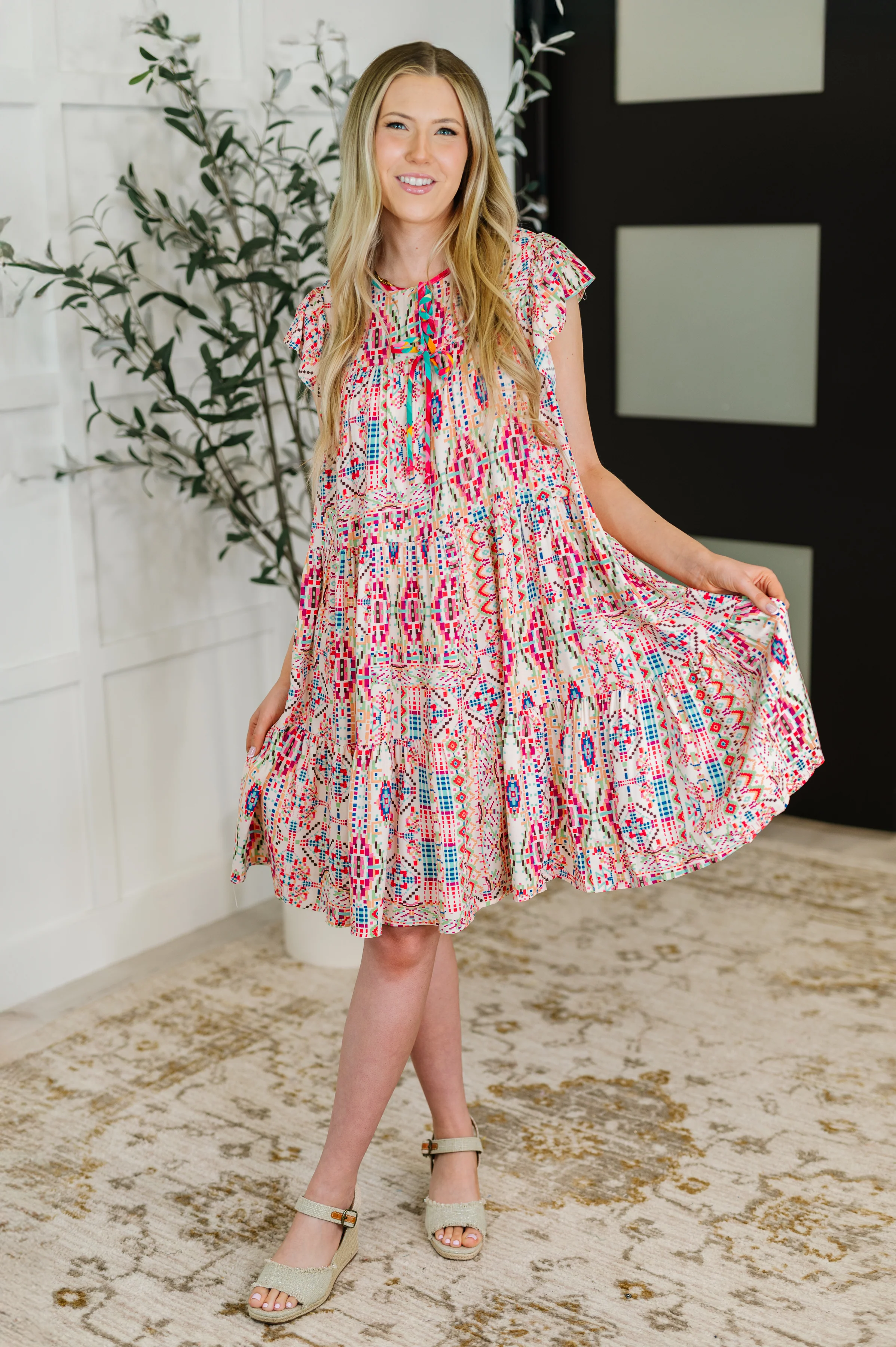 Boho and Behold Flutter Sleeve Dress in Blush/Fuchsia/Mint - 6/22/2026 - Image 3