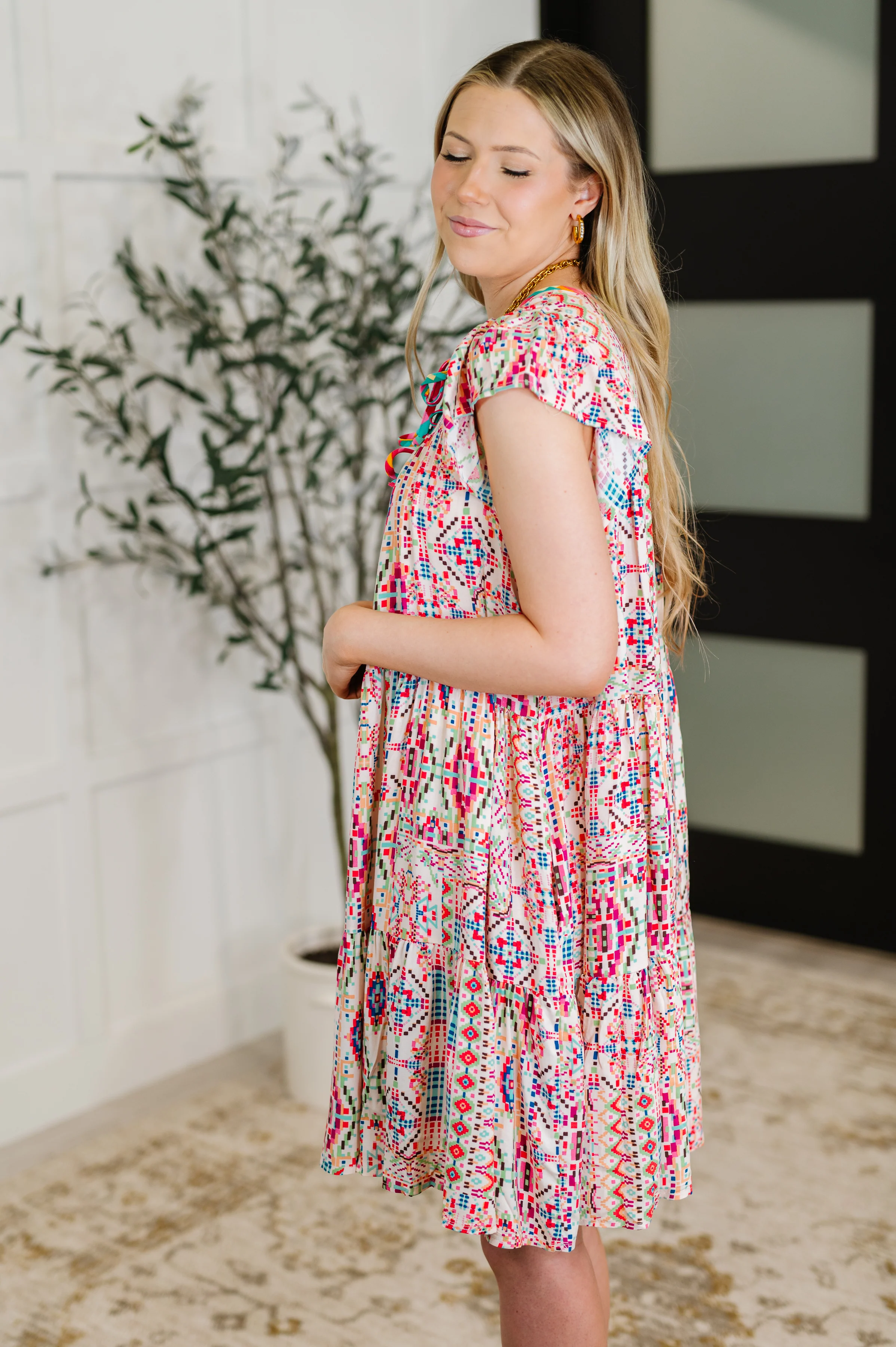 Boho and Behold Flutter Sleeve Dress in Blush/Fuchsia/Mint - 6/22/2026 - Image 4