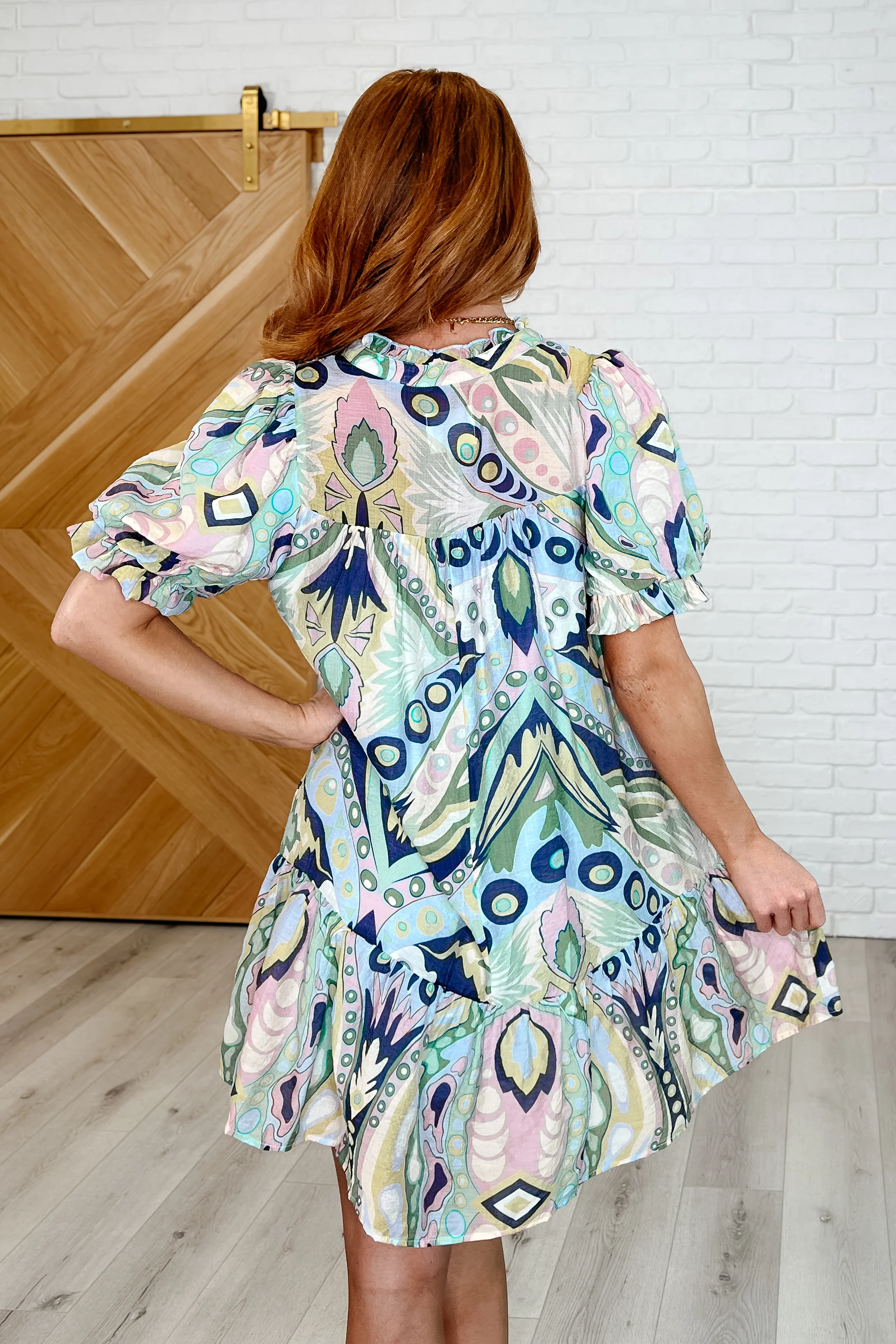 Boho Belle V-Neck Tiered Dress in Green Mix - 4/15/2025 - Image 4