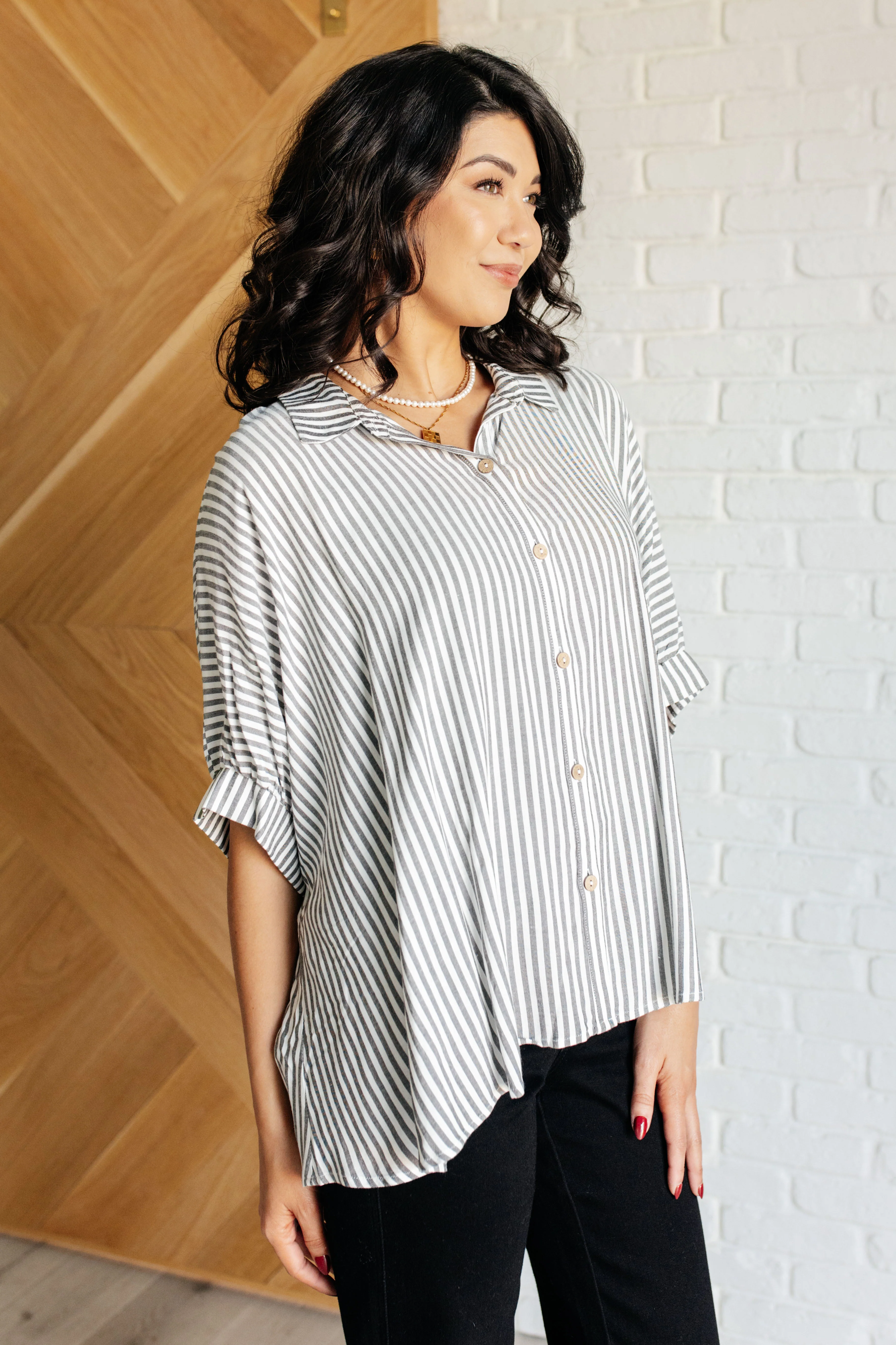 Boxy Striped Button Up in Black - 10/16/2024 - Image 6