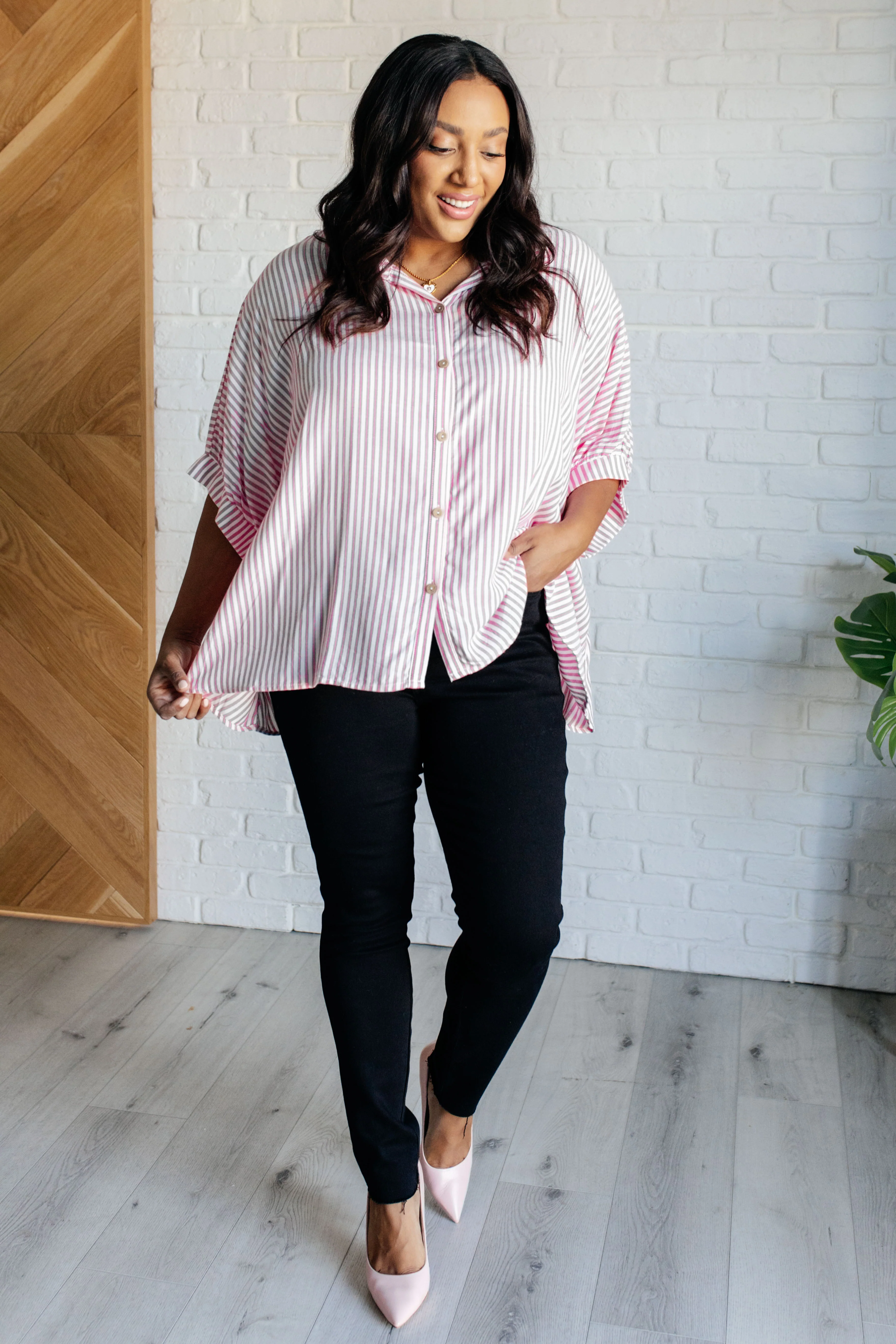 Boxy Striped Button Up in Hot Pink - 7/17/2025 - Image 4