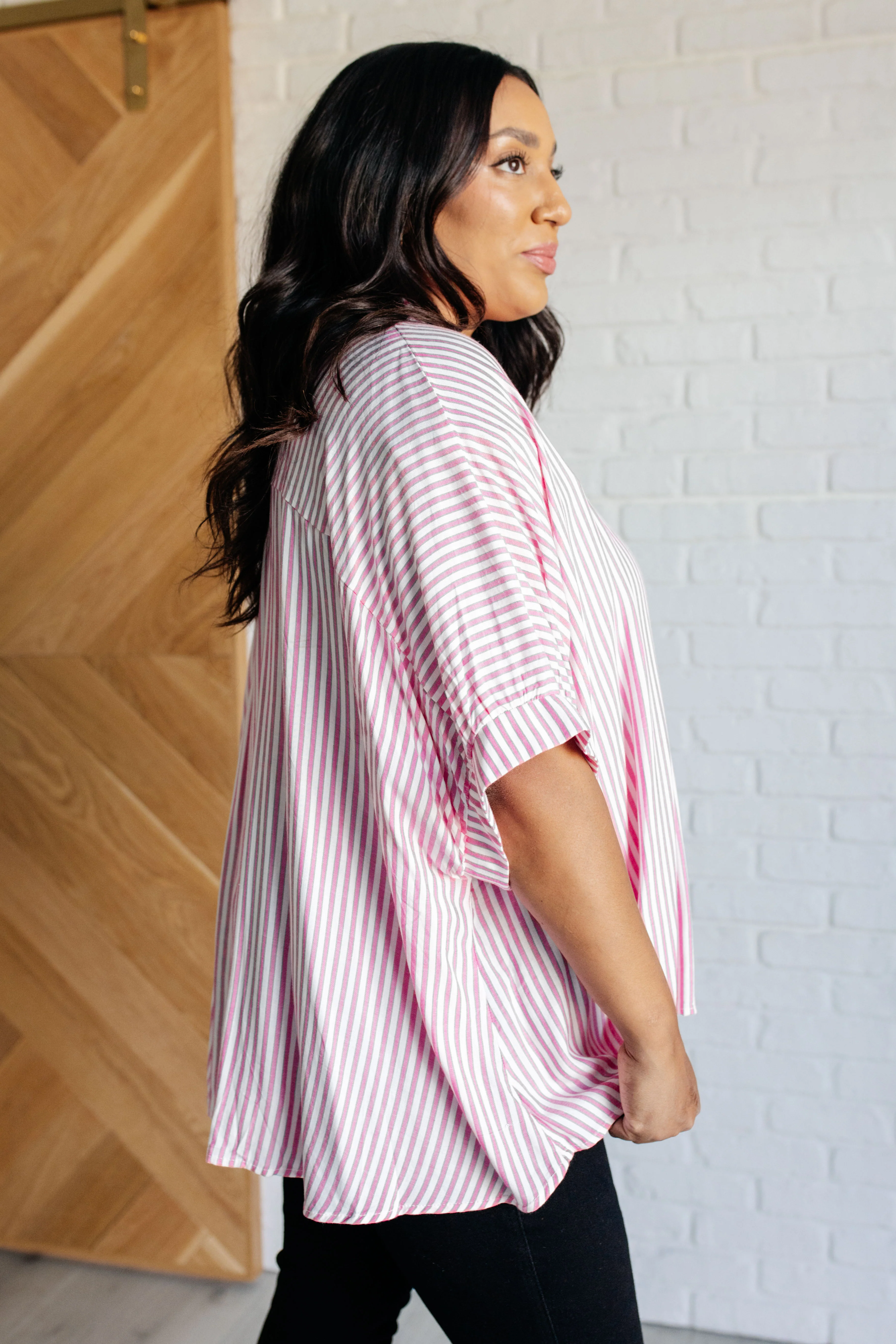Boxy Striped Button Up in Hot Pink - 7/17/2025 - Image 5