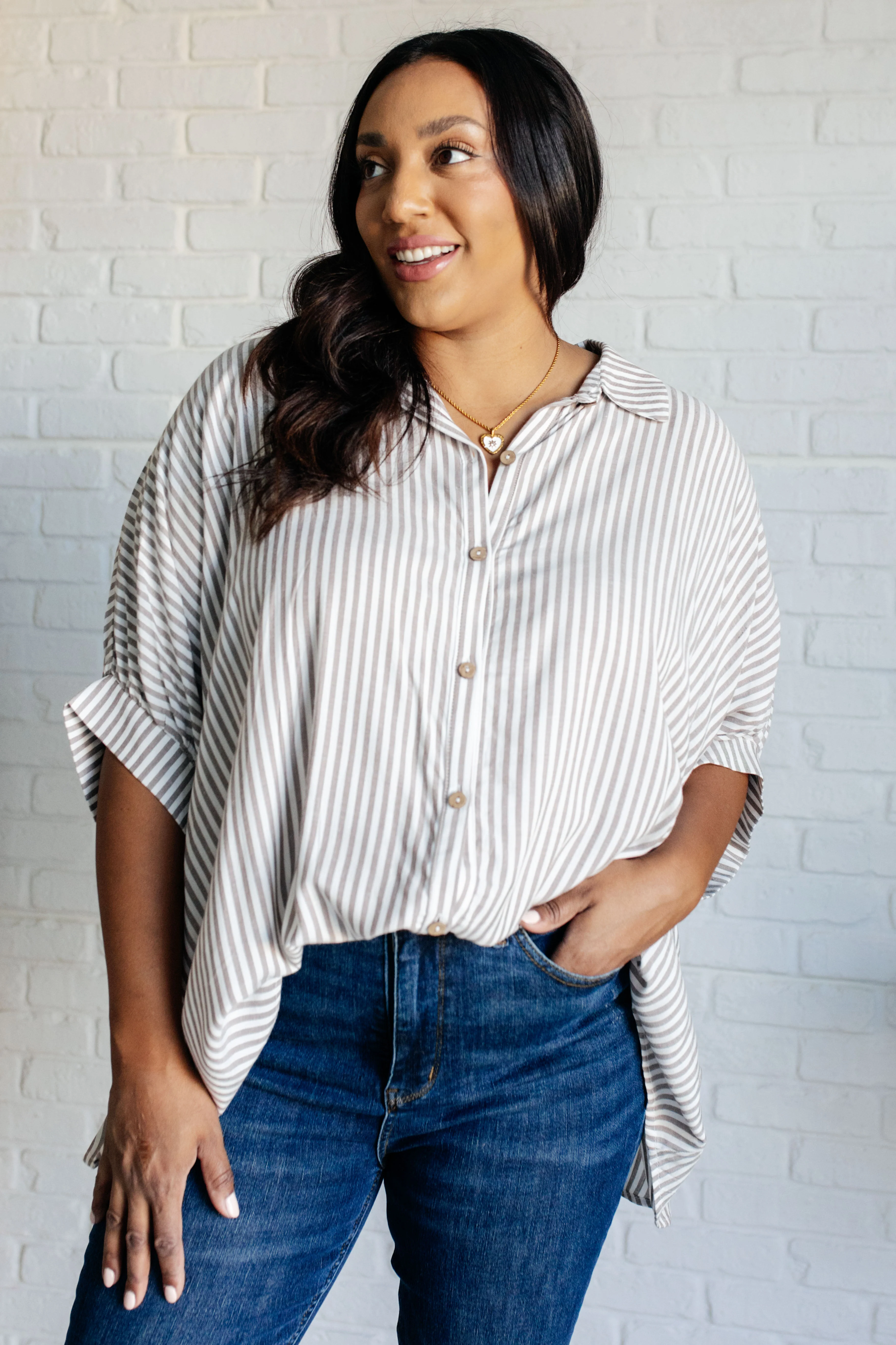 Boxy Striped Button Up in Mocha - 10/16/2024 - Image 6