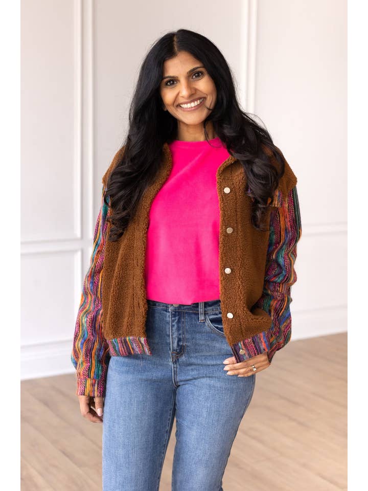 Brown Sherpa with Multi-Colored Sleeves - Image 5