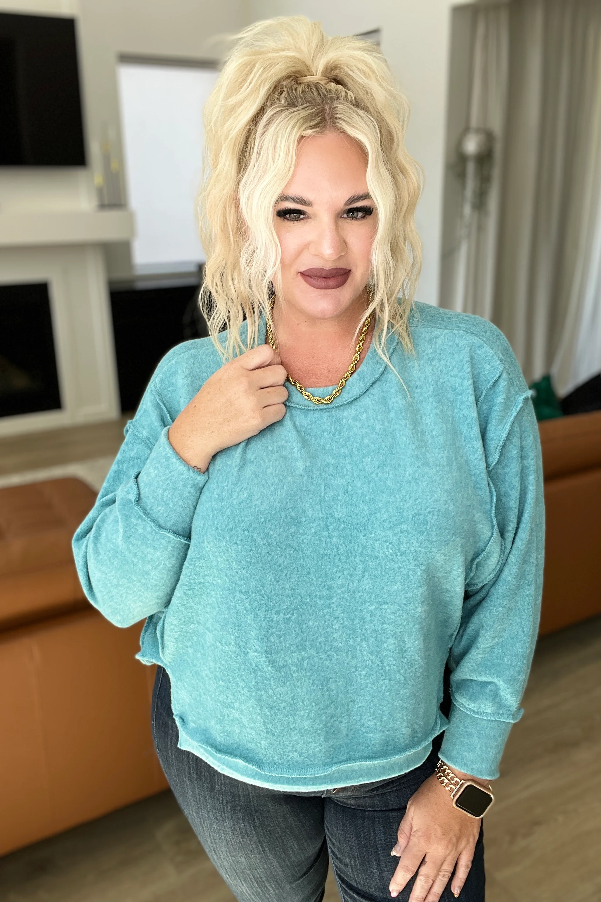 Brushed Hacci Oversized Sweater in Dusty Teal - 10/4/2023 - Image 3