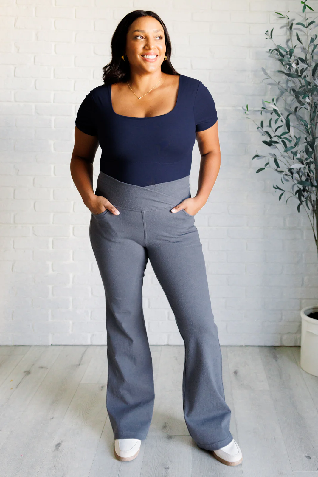 Building Habits Twill Flared Crossover Waist Pant in Titanium - 9/19/2024 - Image 3