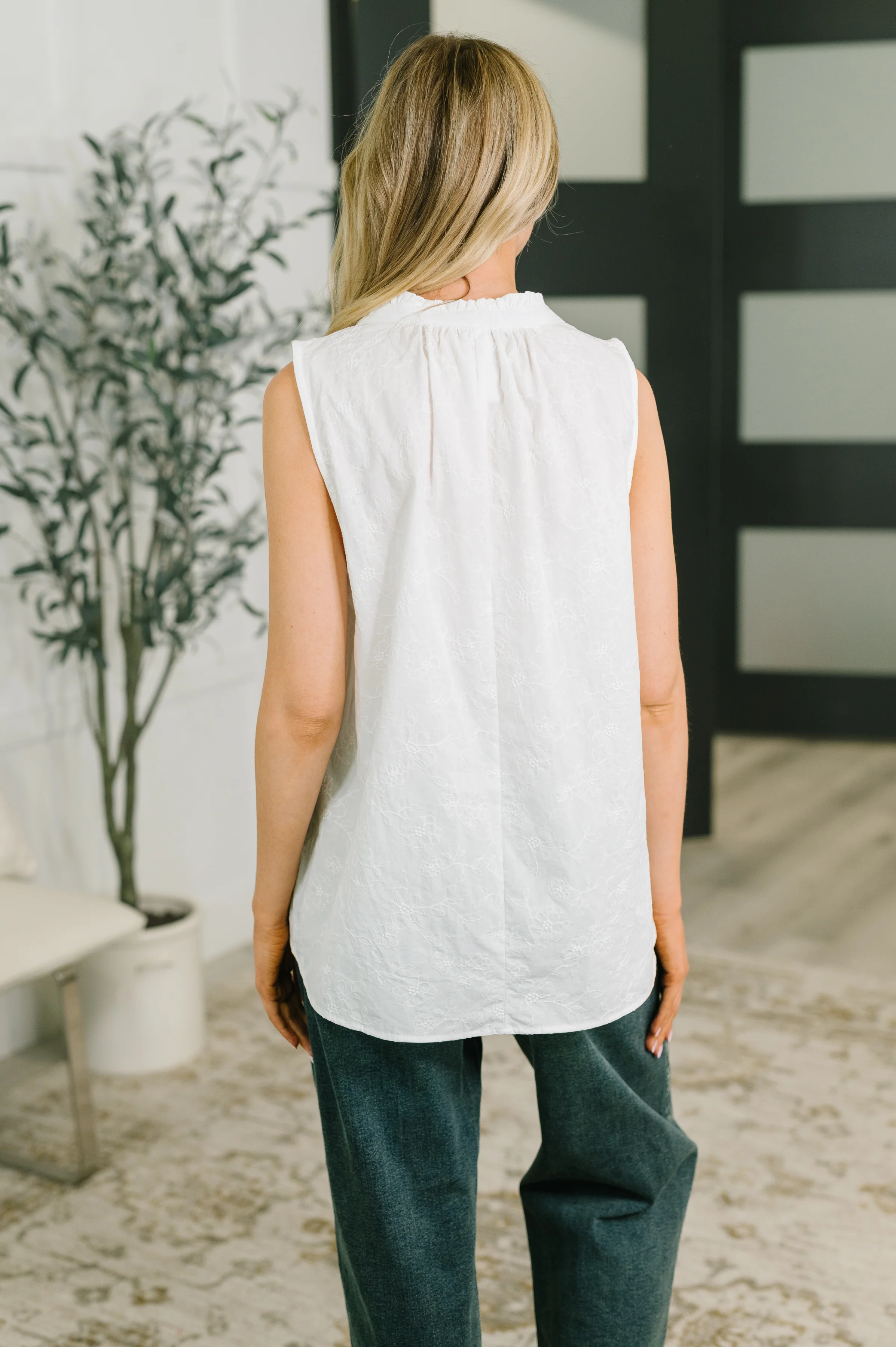 Camellia Split Neck Embroidered Tank in Off White - 7/14/2026 - Image 5