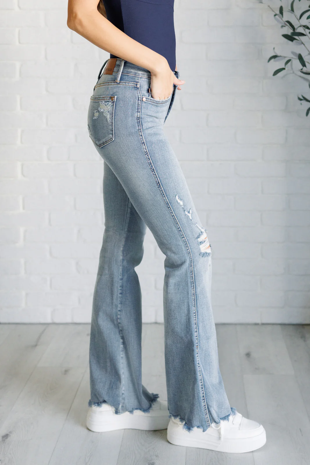 Caroline Mid Rise Control Top Distressed Flare Jeans - 8/28/2024 - Image 14