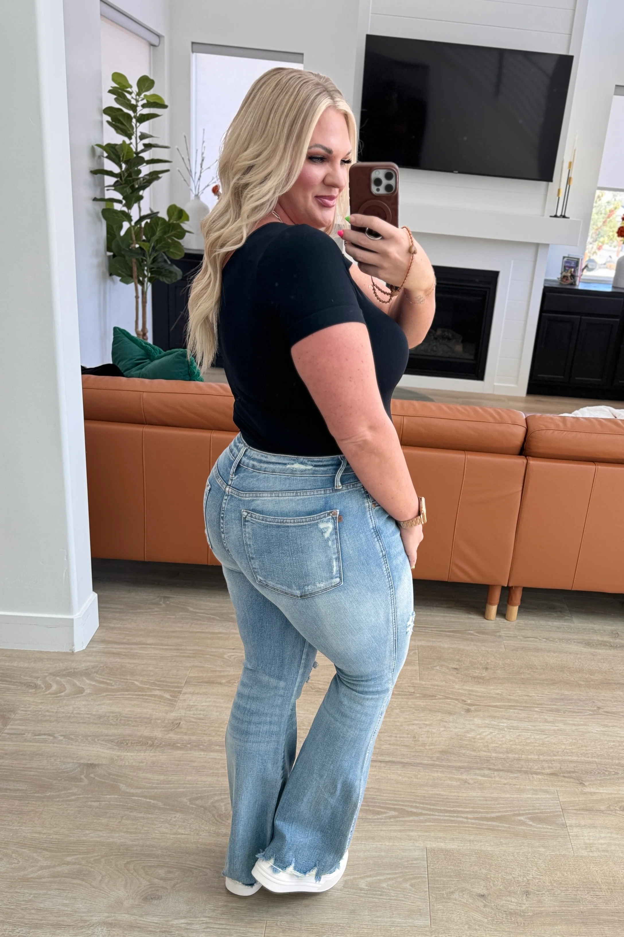 Caroline Mid Rise Control Top Distressed Flare Jeans - 8/28/2024 - Image 7