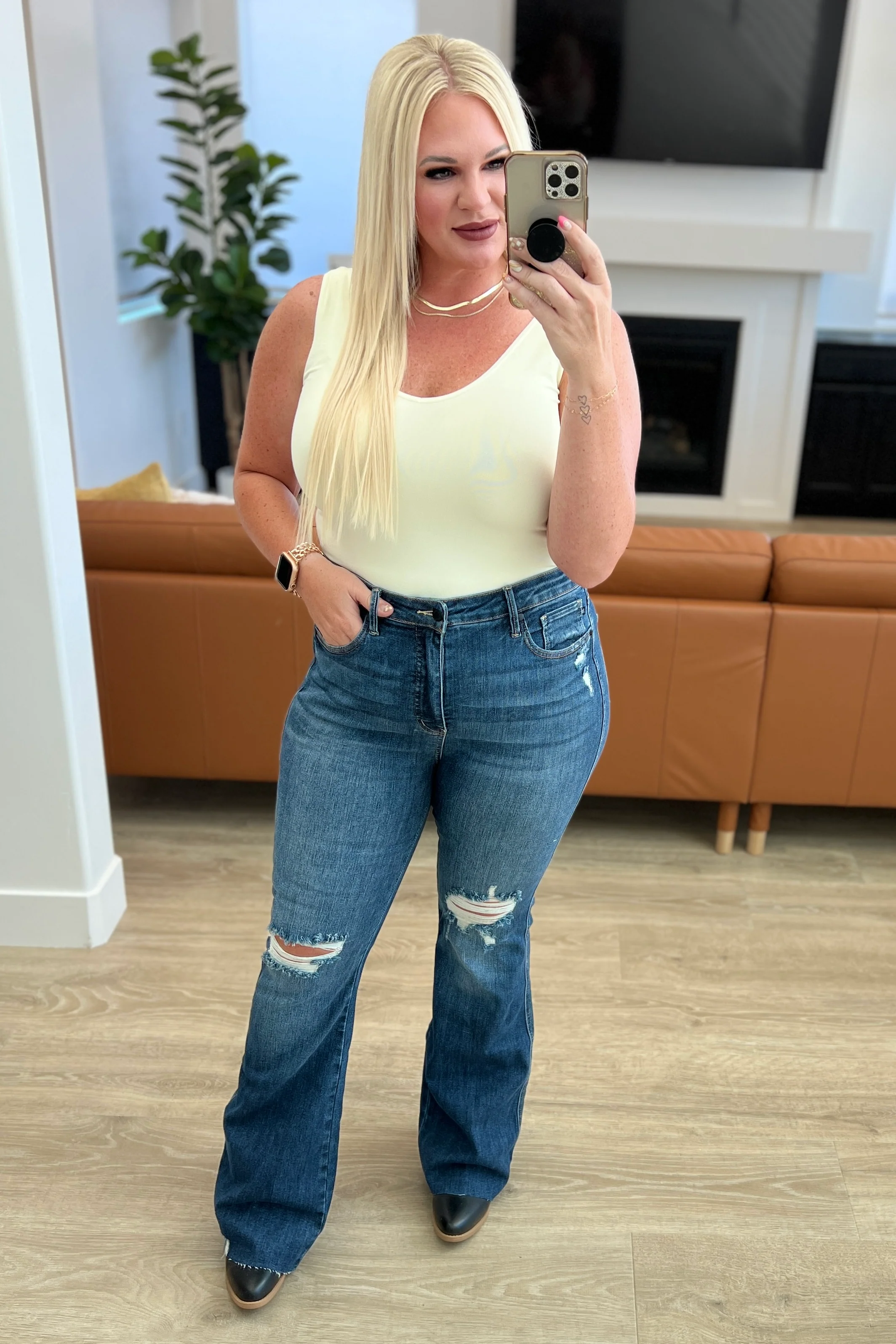 Cassandra High Rise Control Top Distressed Flare Jeans - 9/6/2023 - Image 11