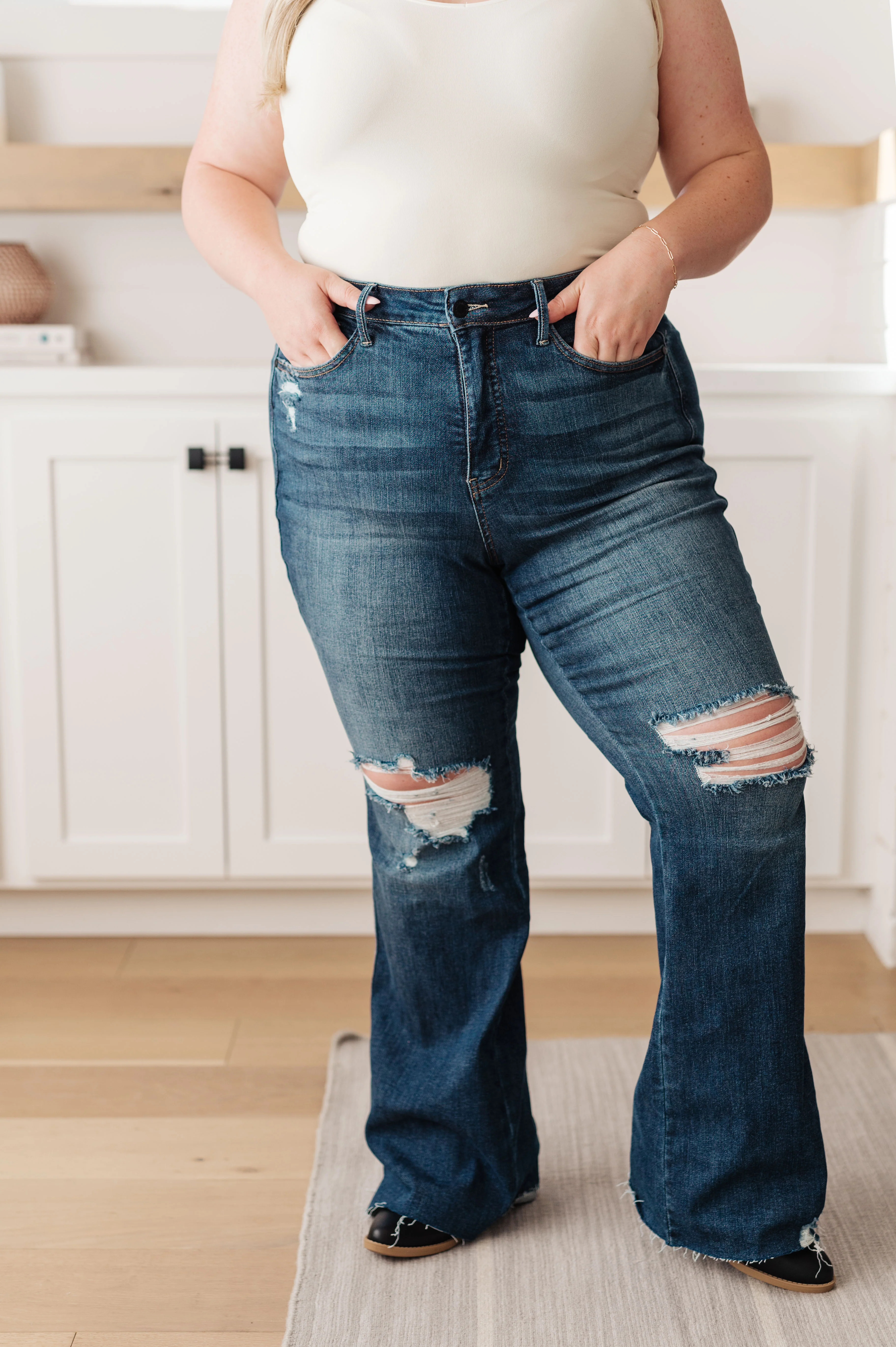 Cassandra High Rise Control Top Distressed Flare Jeans - 9/6/2023 - Image 4
