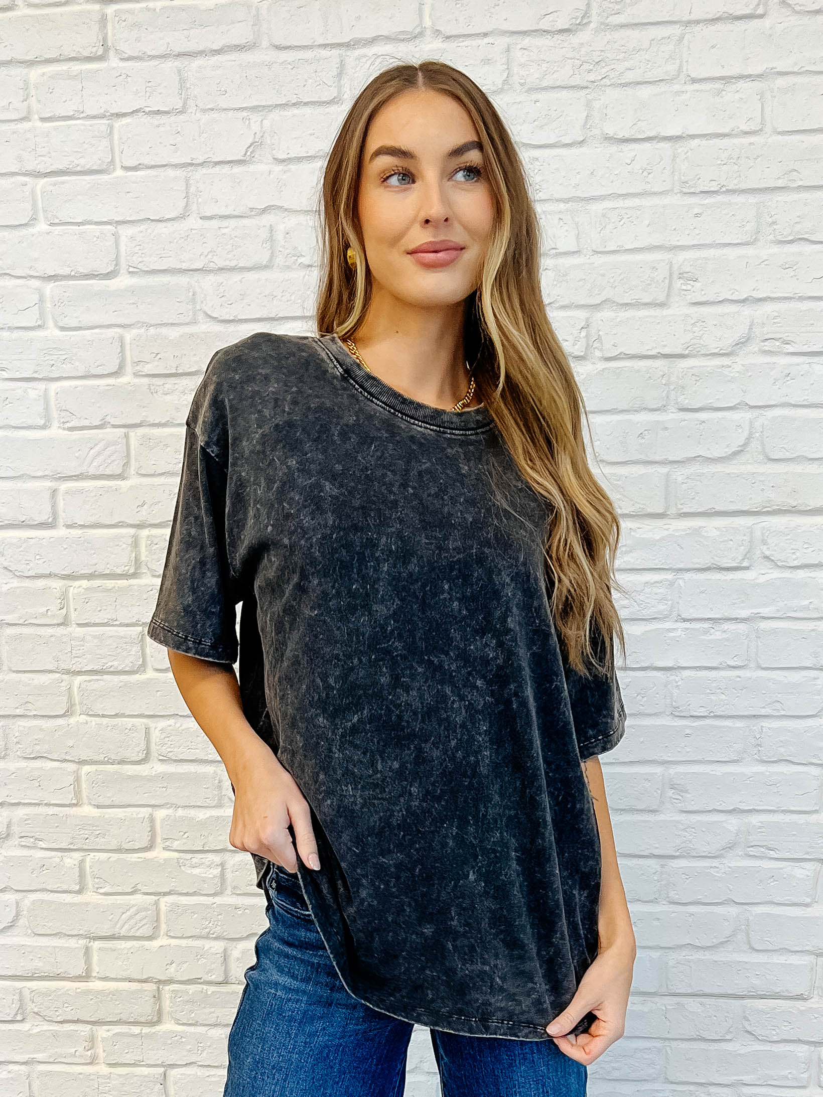 Casual Basic Drop Shoulder Oversized Tee in Ash Black - 3/12/2025 - Image 6