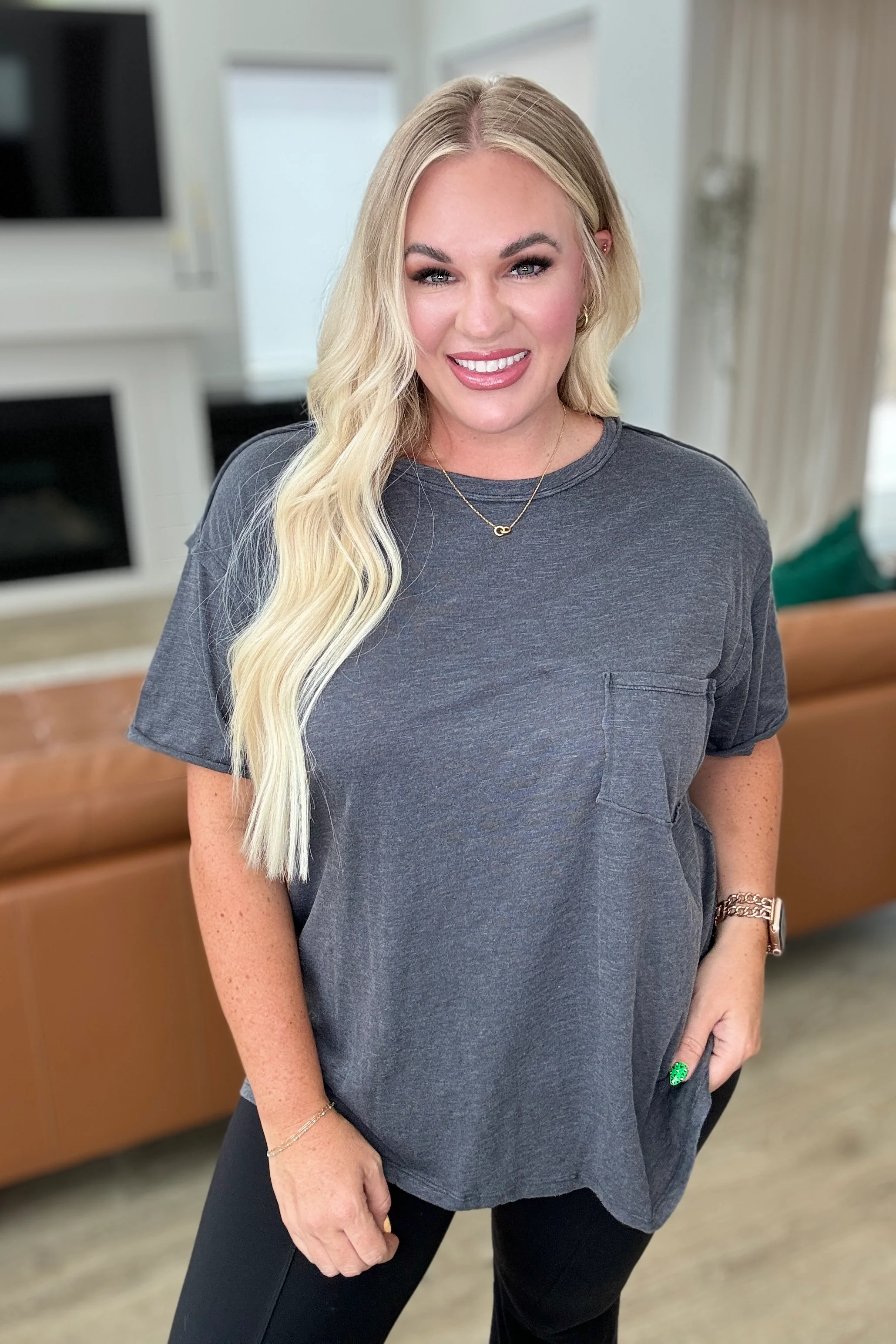 Casually Cool Patch Pocket Tee in Charcoal - 6/20/2024 - Image 2