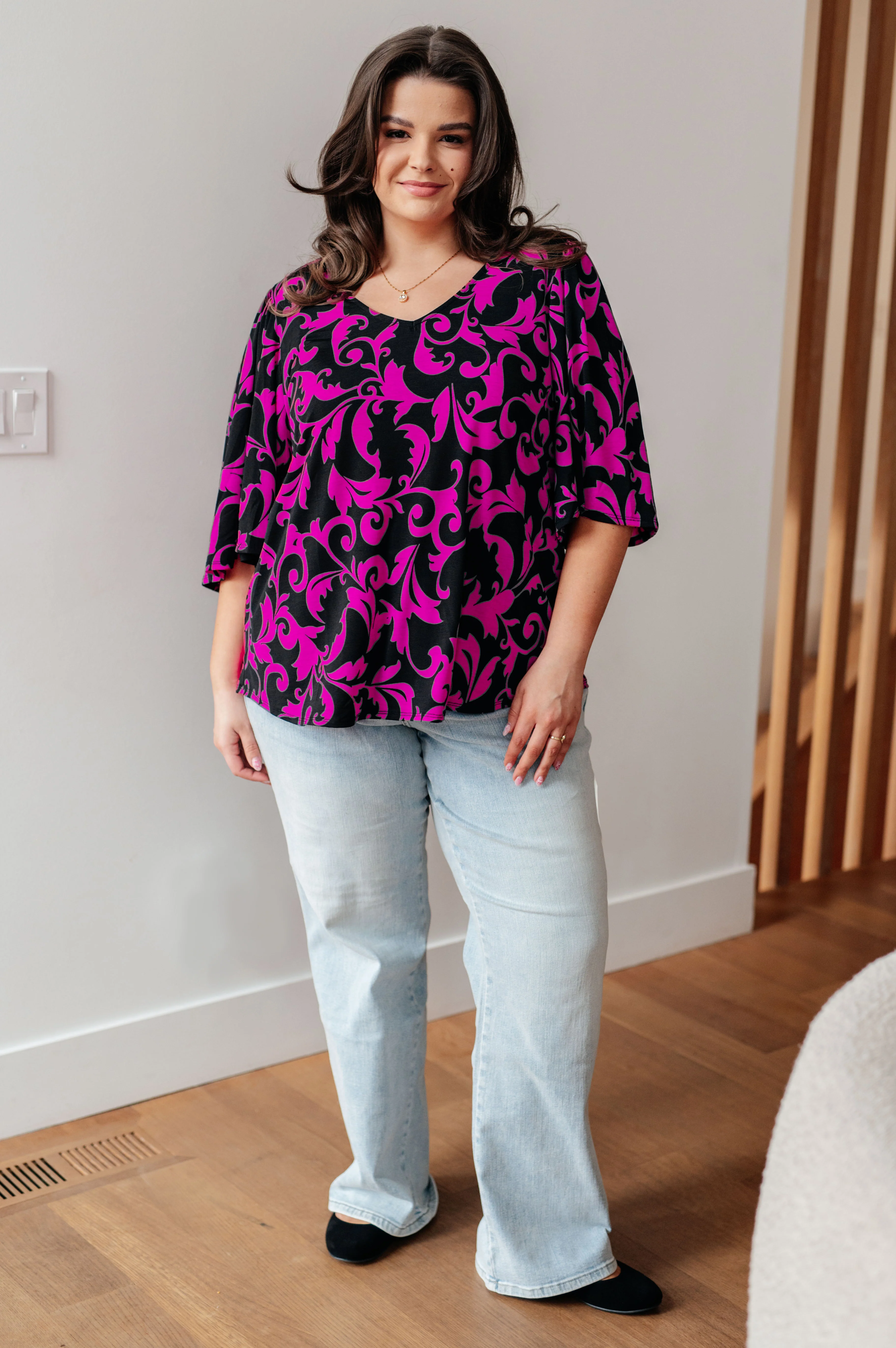 Casually Cute V-Neck Top in Magenta - 1/23/2024 - Image 3