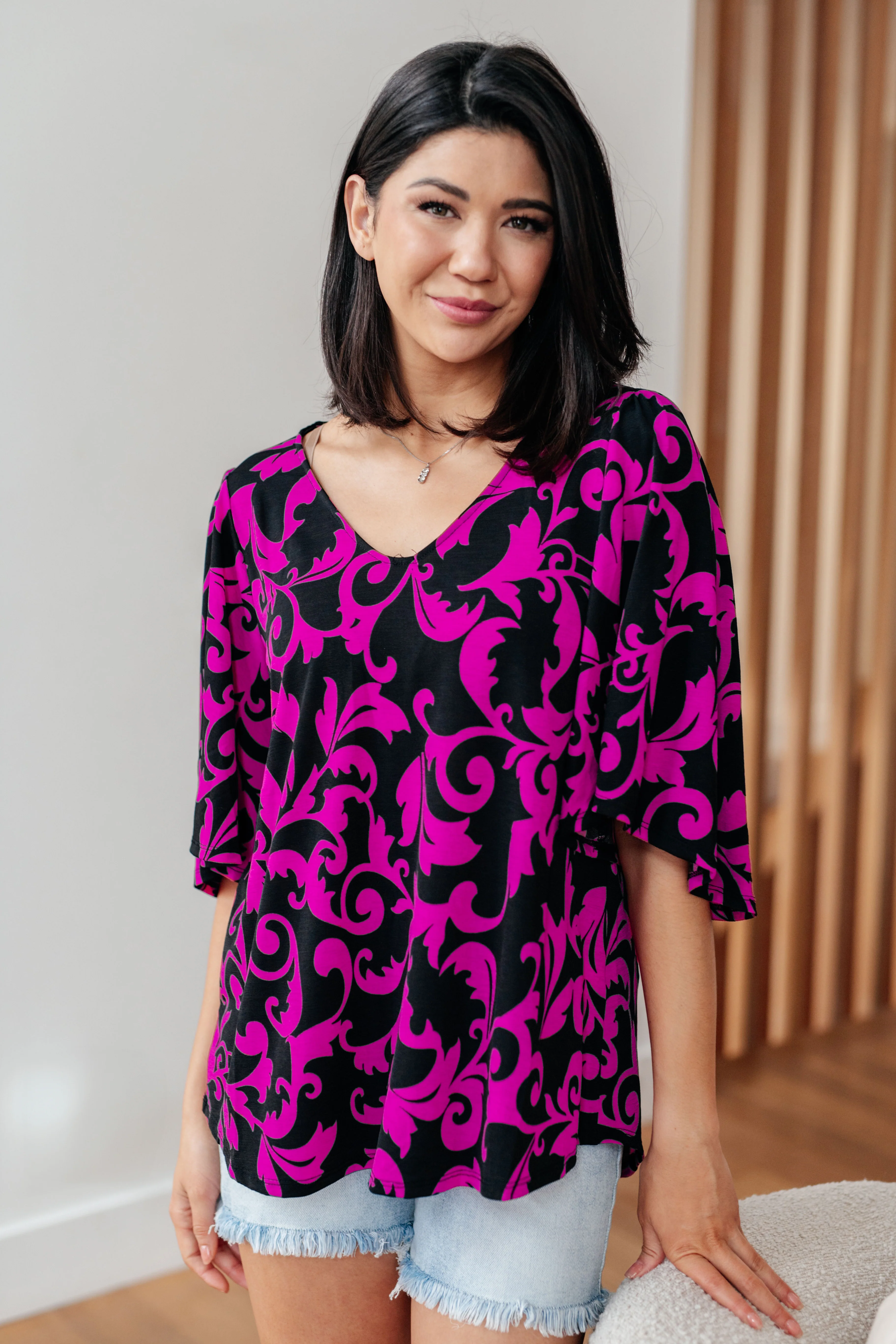 Casually Cute V-Neck Top in Magenta - 1/23/2024 - Image 4